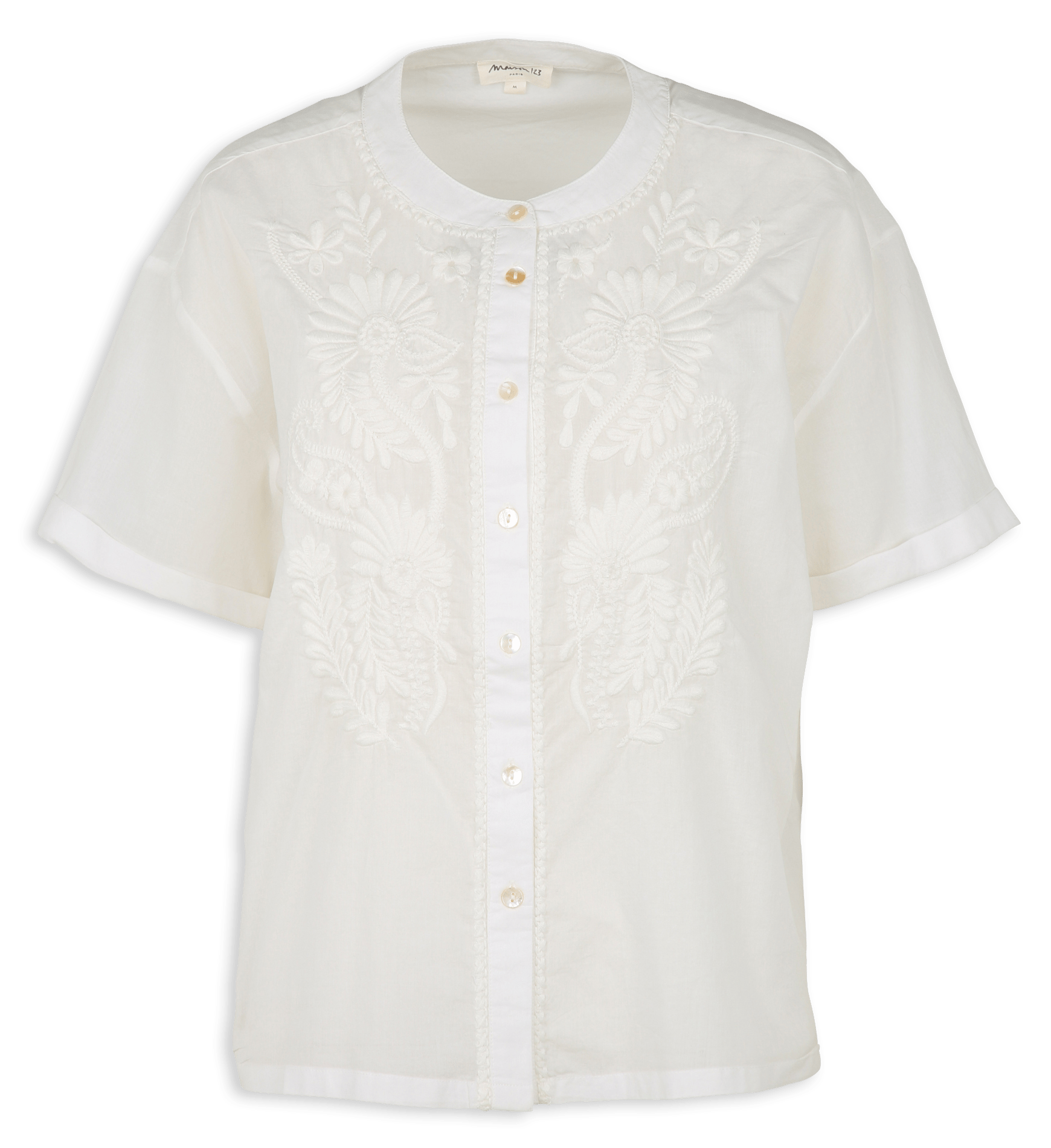 Chemise droite col rond en coton brodé mahe MAISON 123 Blanc