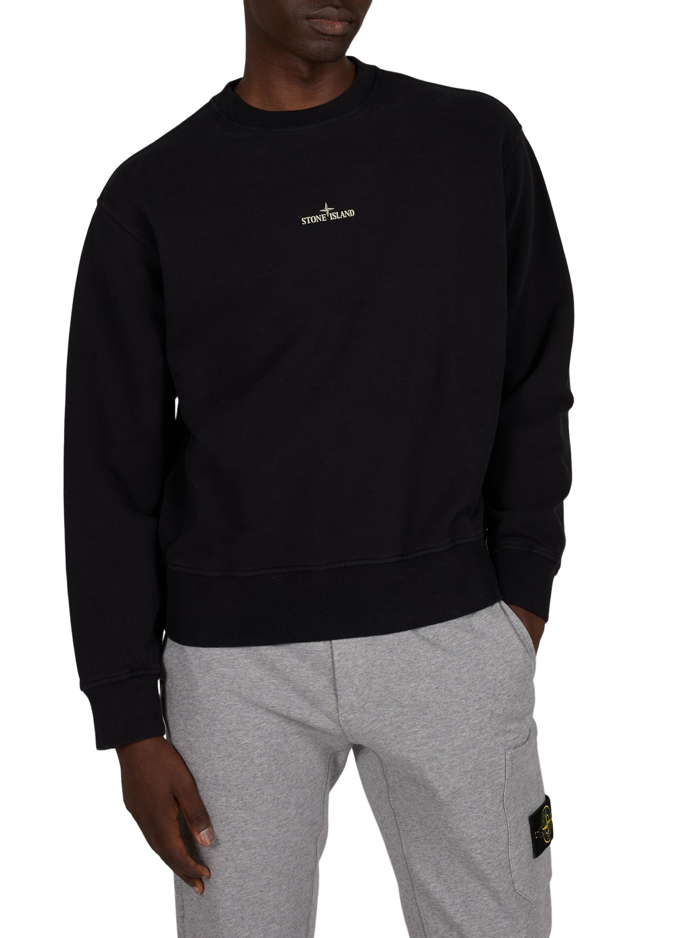 Straight round neck sweatshirt with screen print in cotton. STONE ISLAND Black