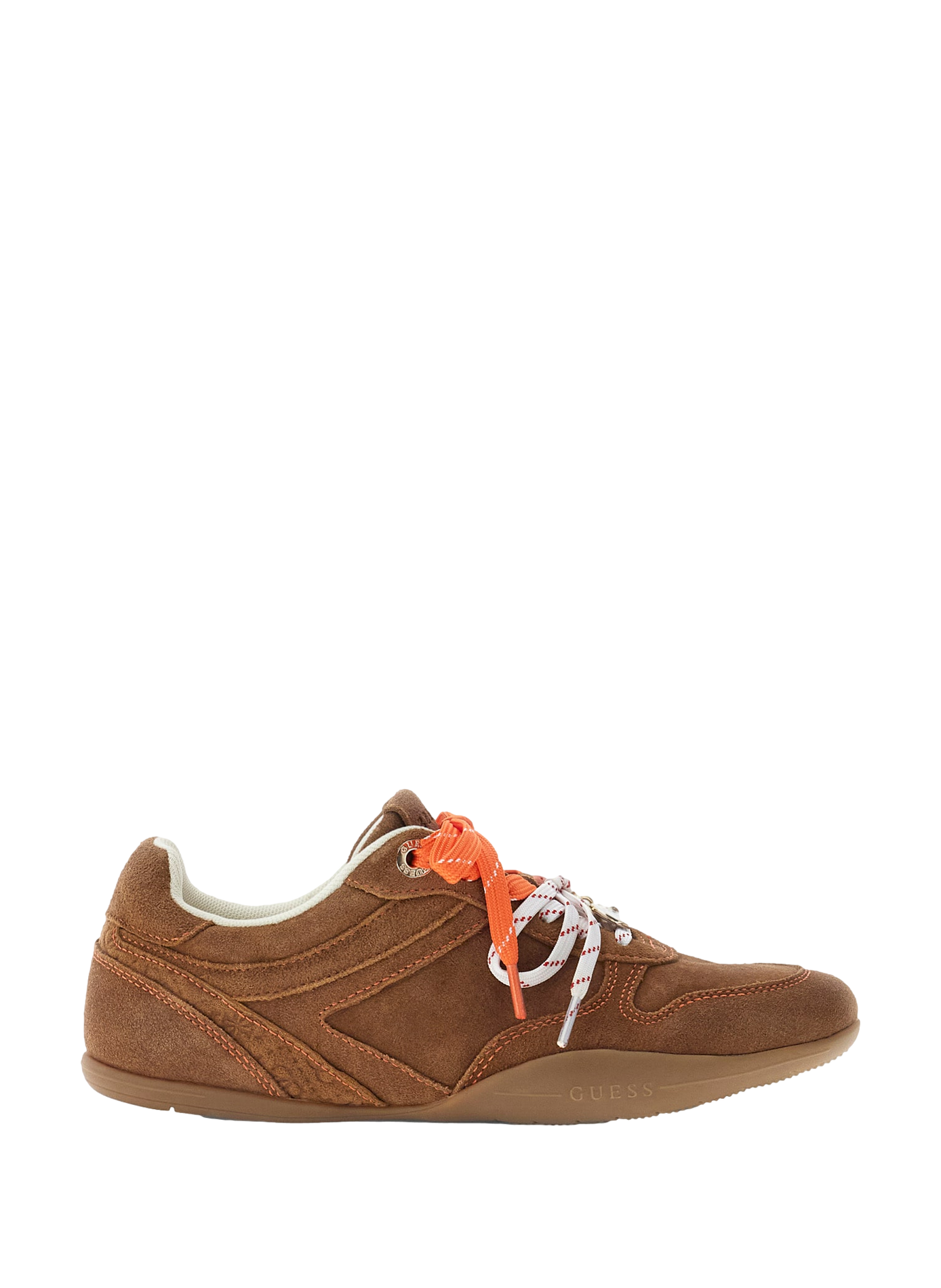 Two-tone low-top lace-up sneakers in mixed leather GUESS Brown