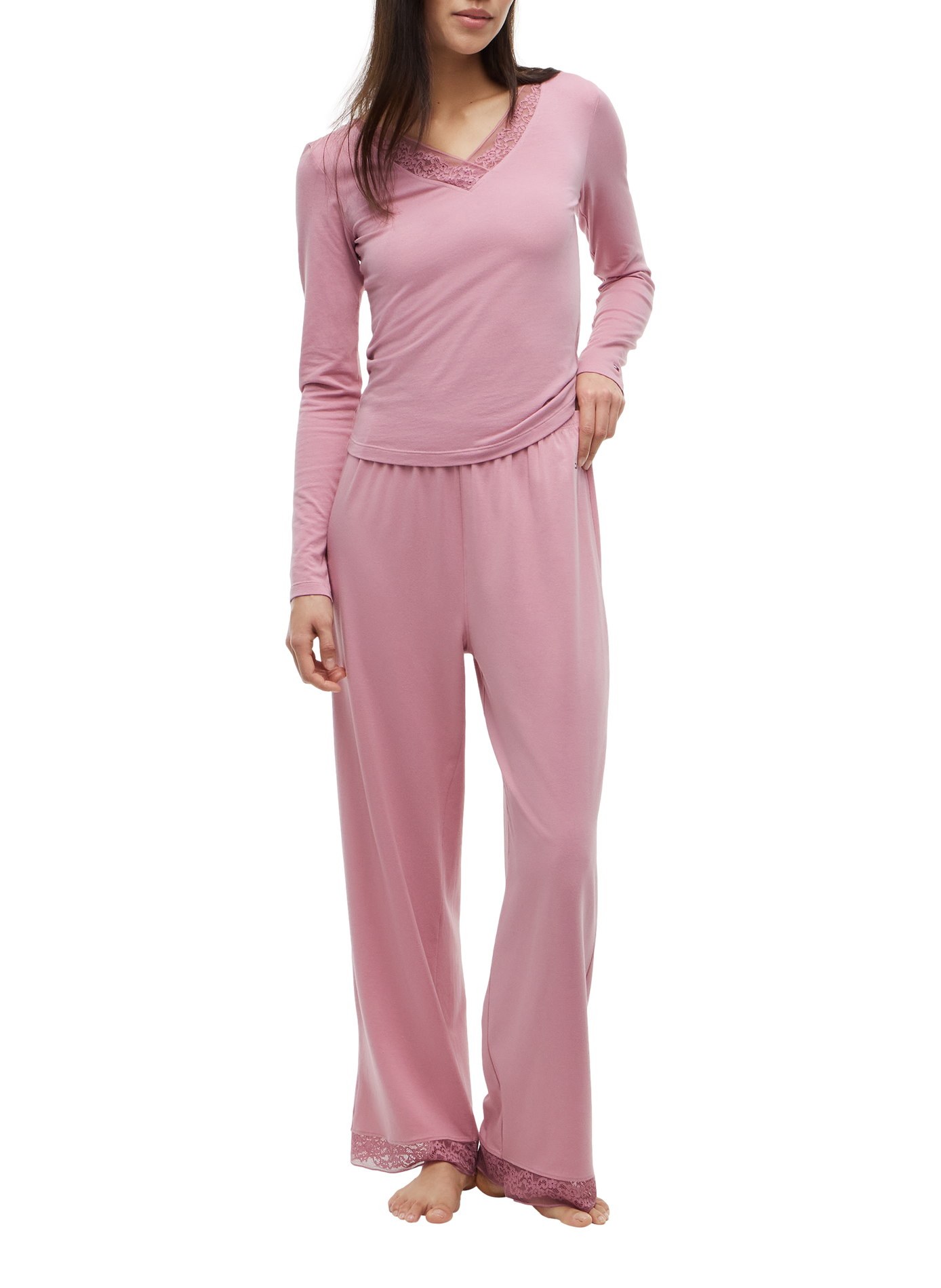 Plain V-neck lace T-shirt TOMMY HILFIGER Pink