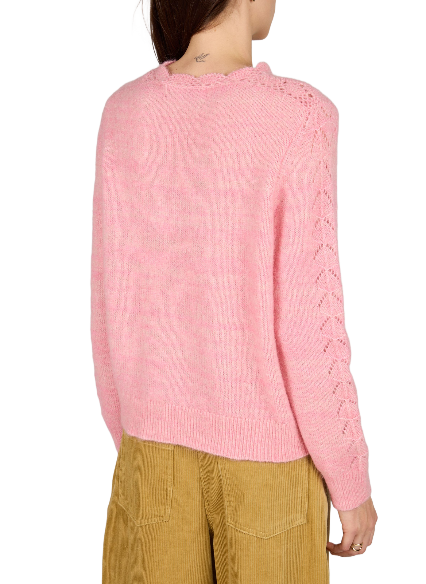 Openwork straight wool blend sweater OBJECT Pink