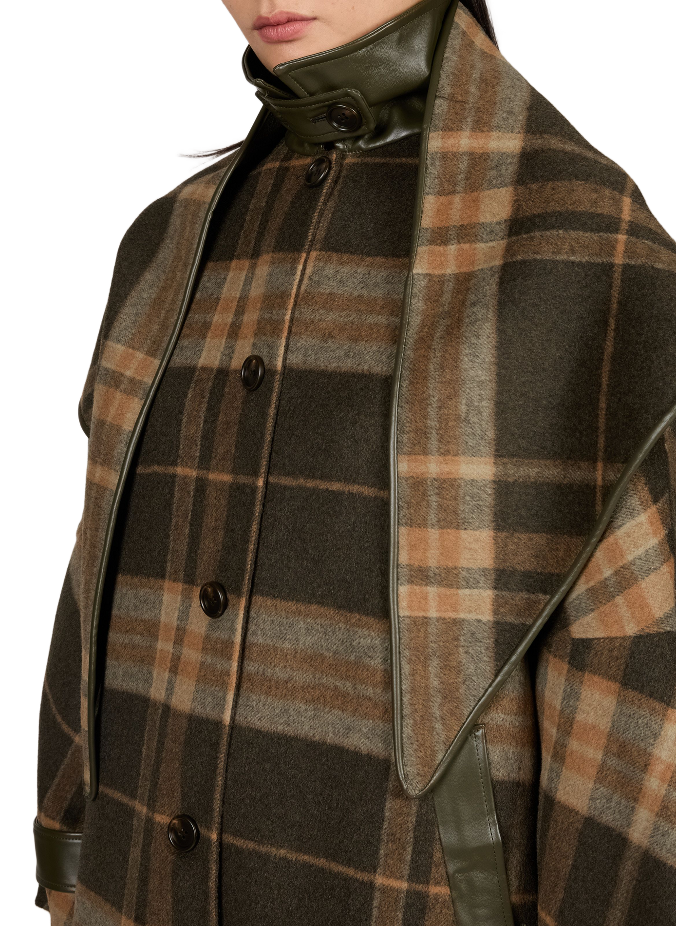 Karierter Mantel mit Schal aus Wollmischung BERENICE Khaki