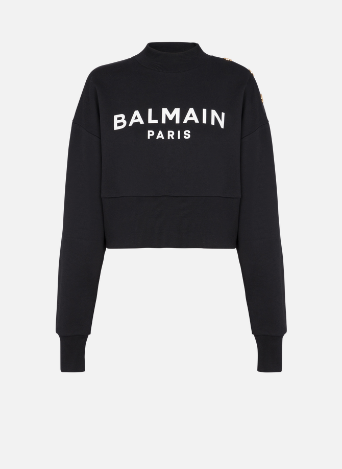 Sweat-shirt court en coton éco-responsable imprimé logo balmain BALMAIN