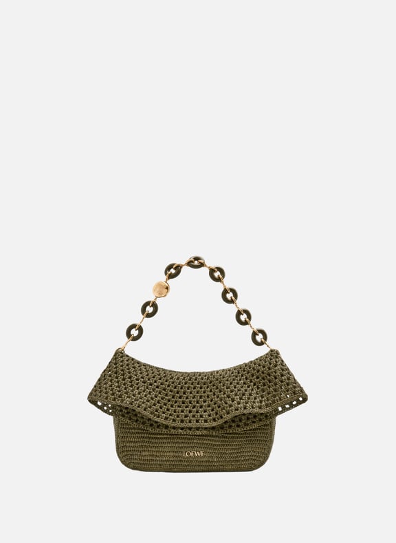 Sac Ola moyen en raphia et cuir Vert by LOEWE LOEWE Sac Ola moyen en raphia et cuir Vert