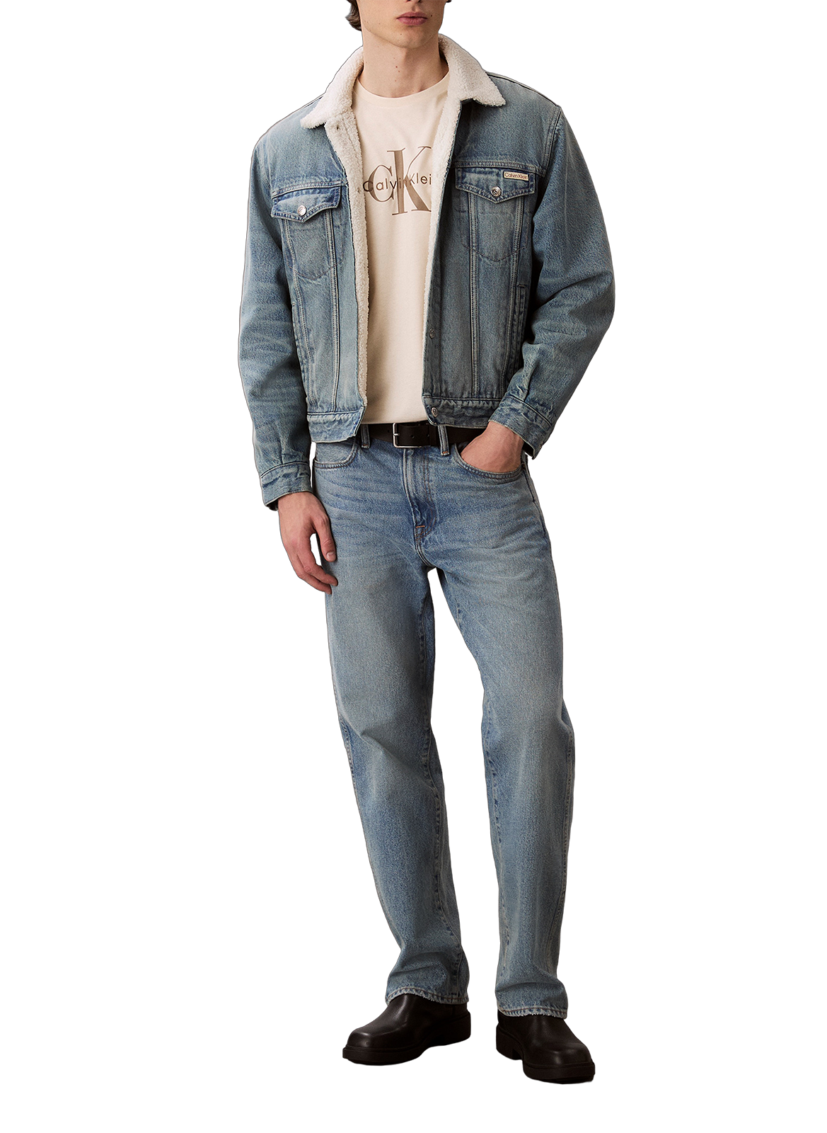 T-shirt col rond en coton CALVIN KLEIN Beige