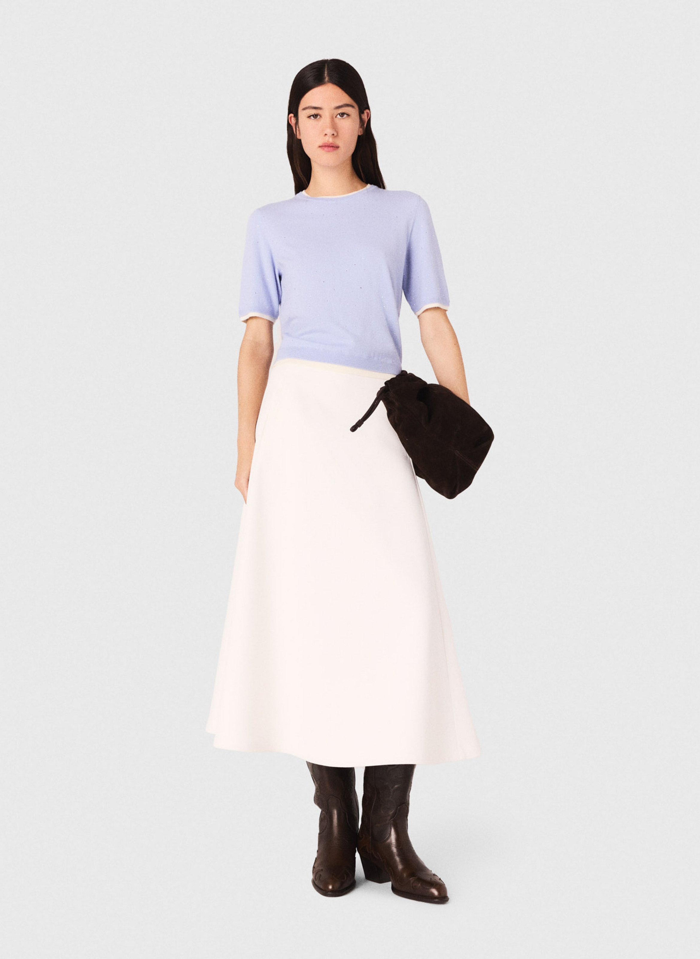 Pull col rond en laine mélangée Bleu