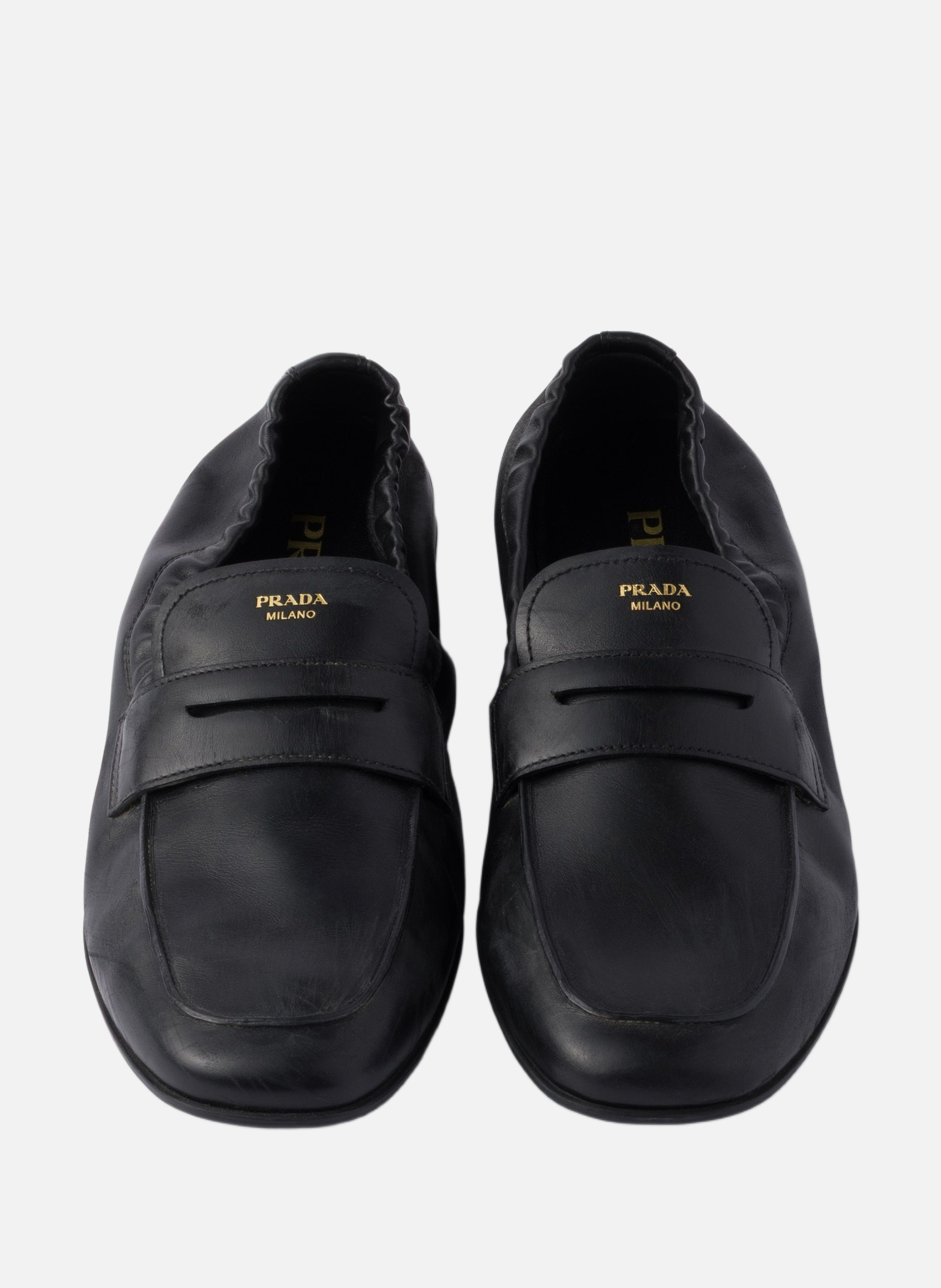 Mocassins shuffle en cuir effet vieilli PRADA Noir