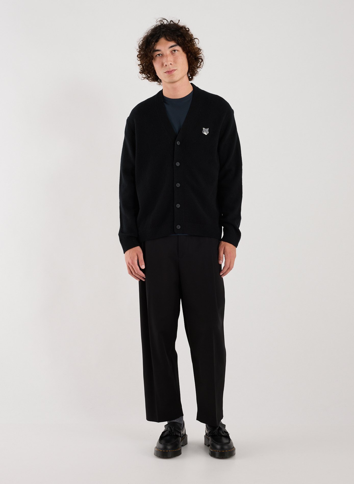 V-neck wool cardigan MAISON KITSUNÉ Black