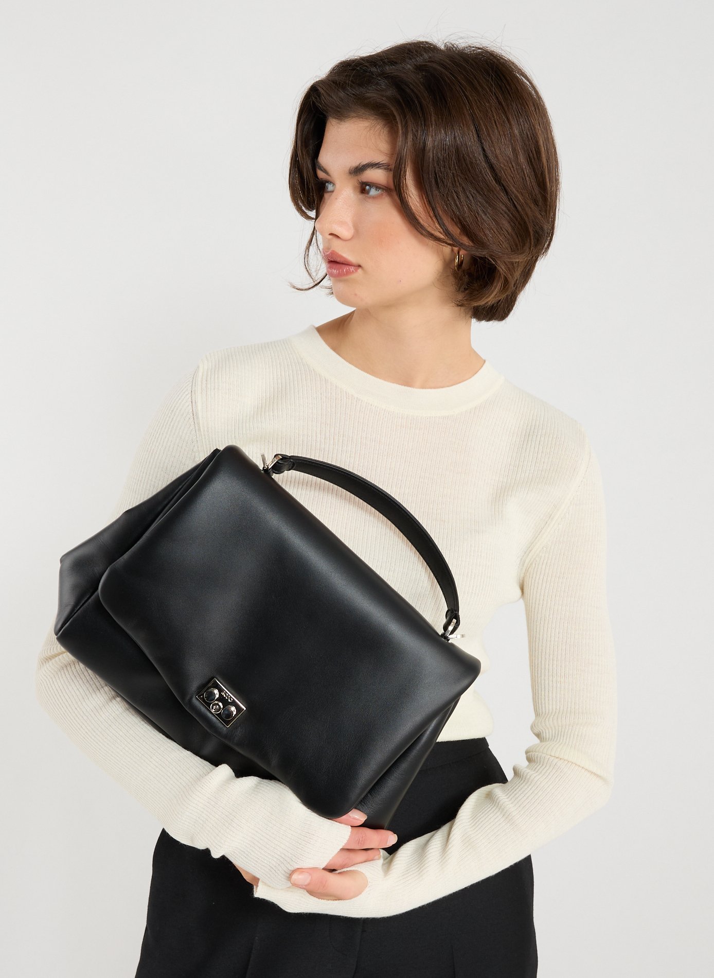 Plain leather handbag RODO Black