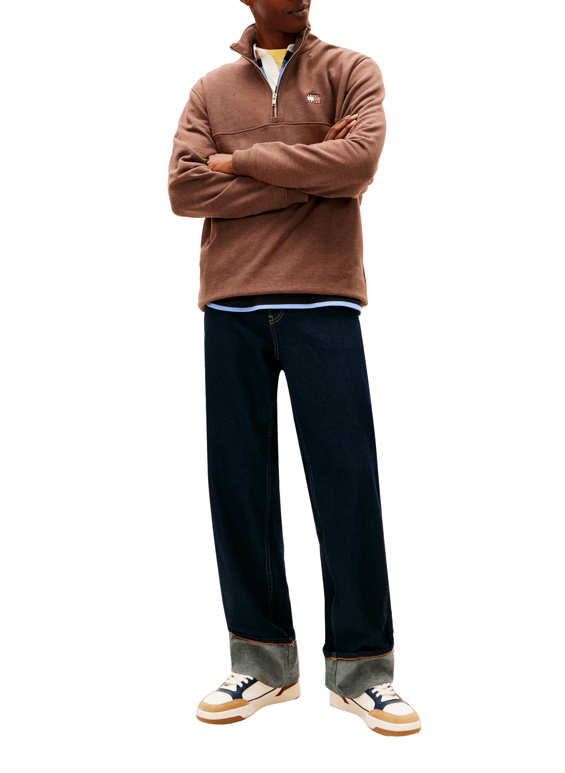 Zip-up high neck sweatshirt with embroidered logo TOMMY HILFIGER Brown