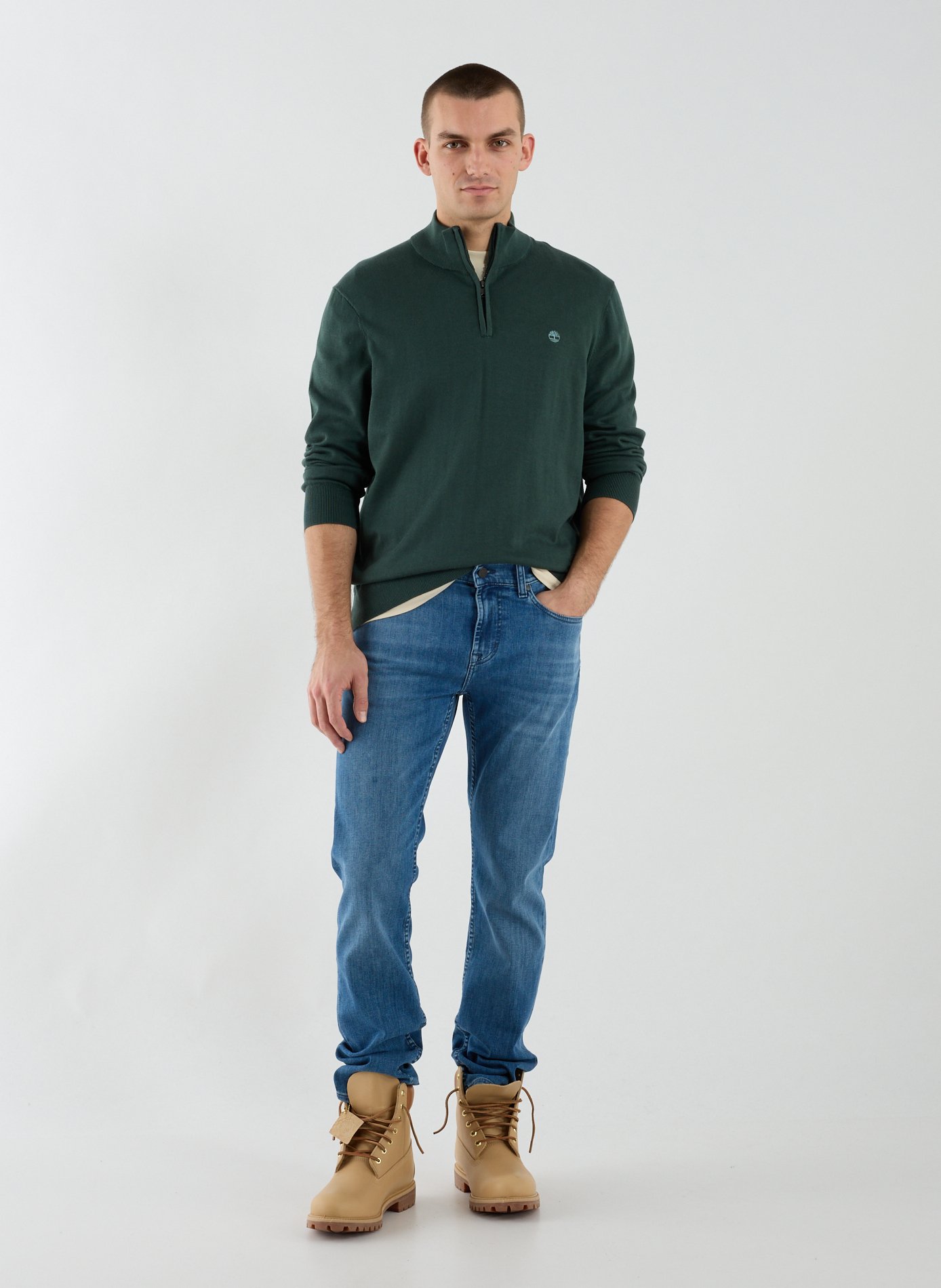 Cotton trucker collar sweater TIMBERLAND Green