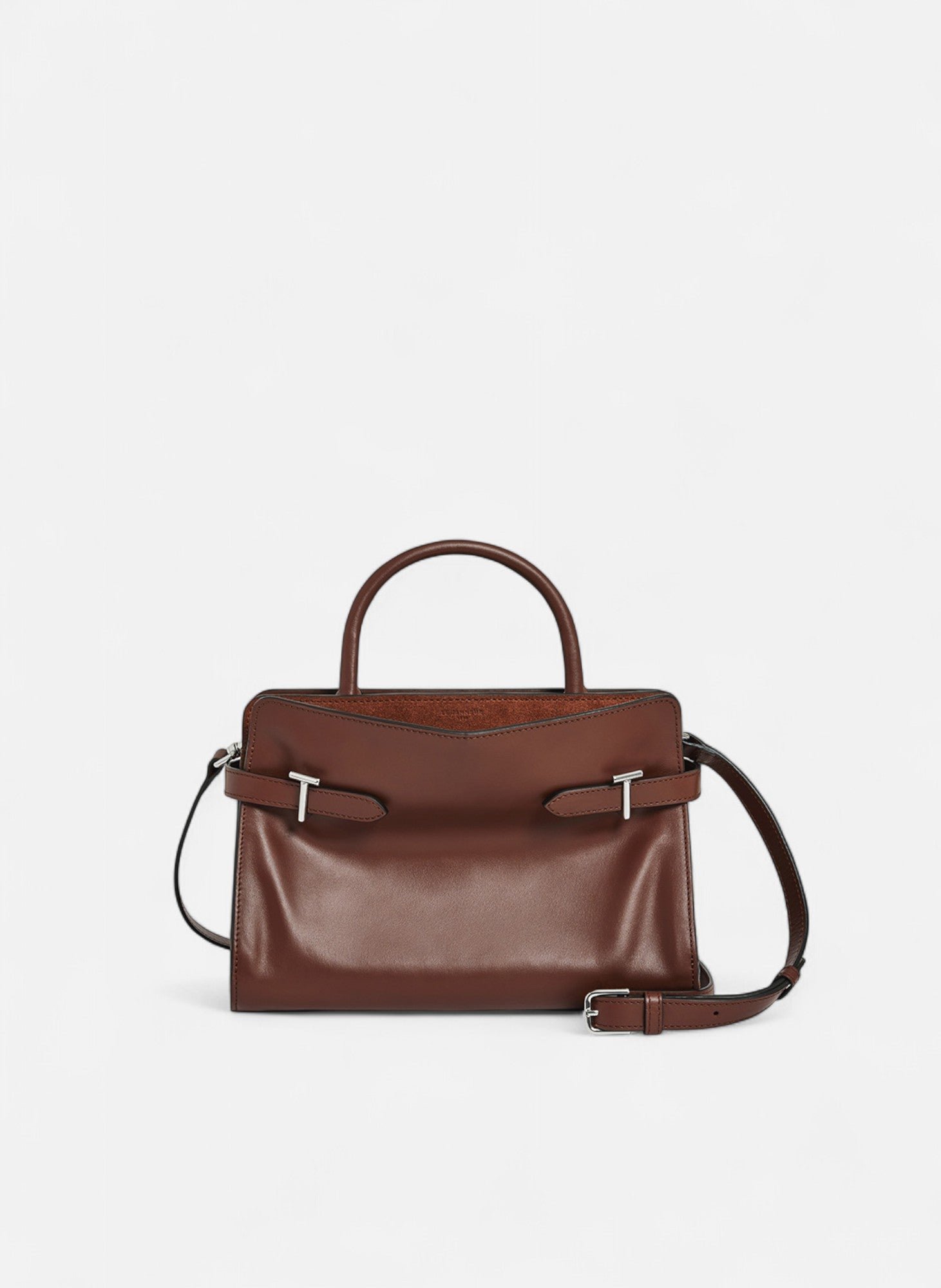 Sac à main moyen modèle emie en cuir lisse et nubuck LE TANNEUR Marron