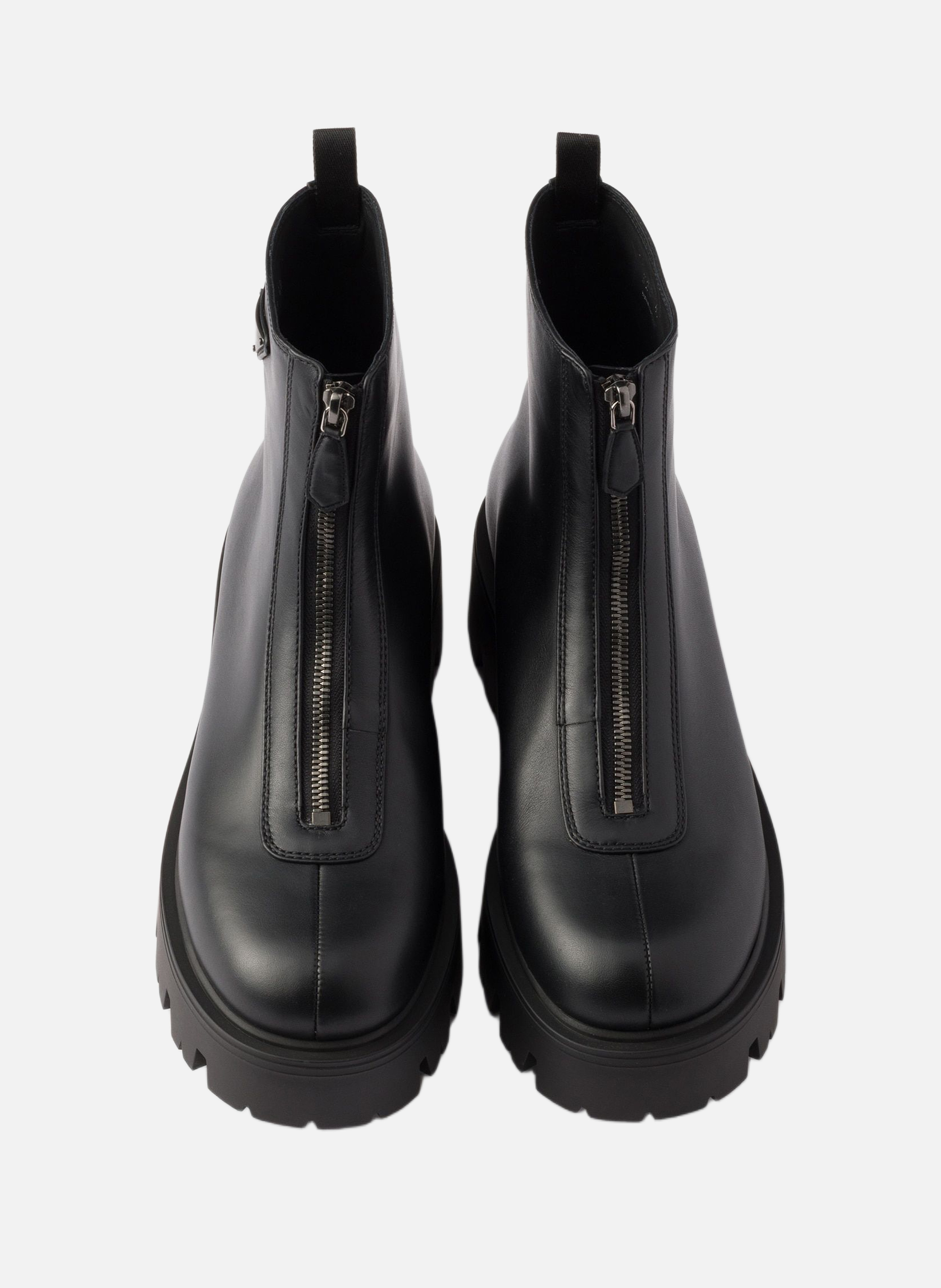 Bottines en cuir avec fermeture à glissière PRADA Noir