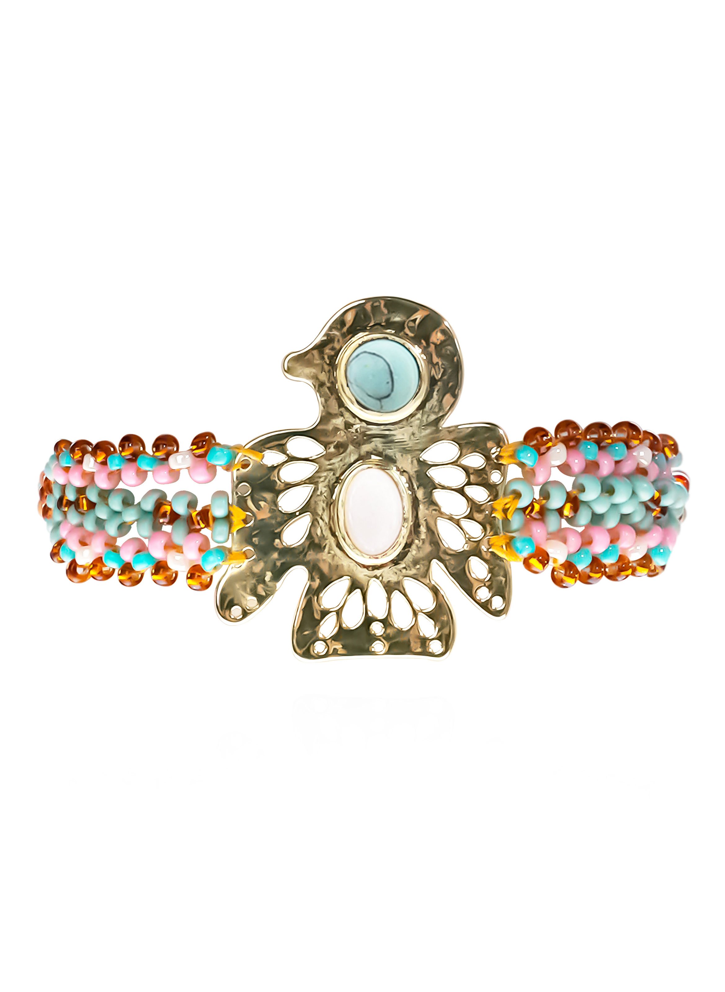 Bracelet réglable perles avec cabochon oiseau pioupiou HIPANEMA Bleu