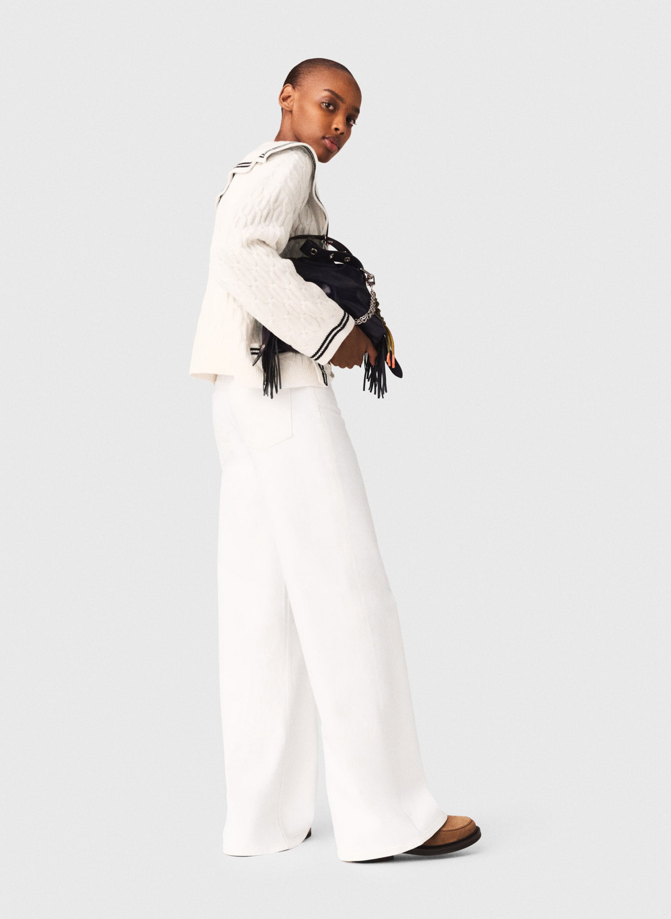 Gilet droit col rabattu en laine tricotée MAJE Beige