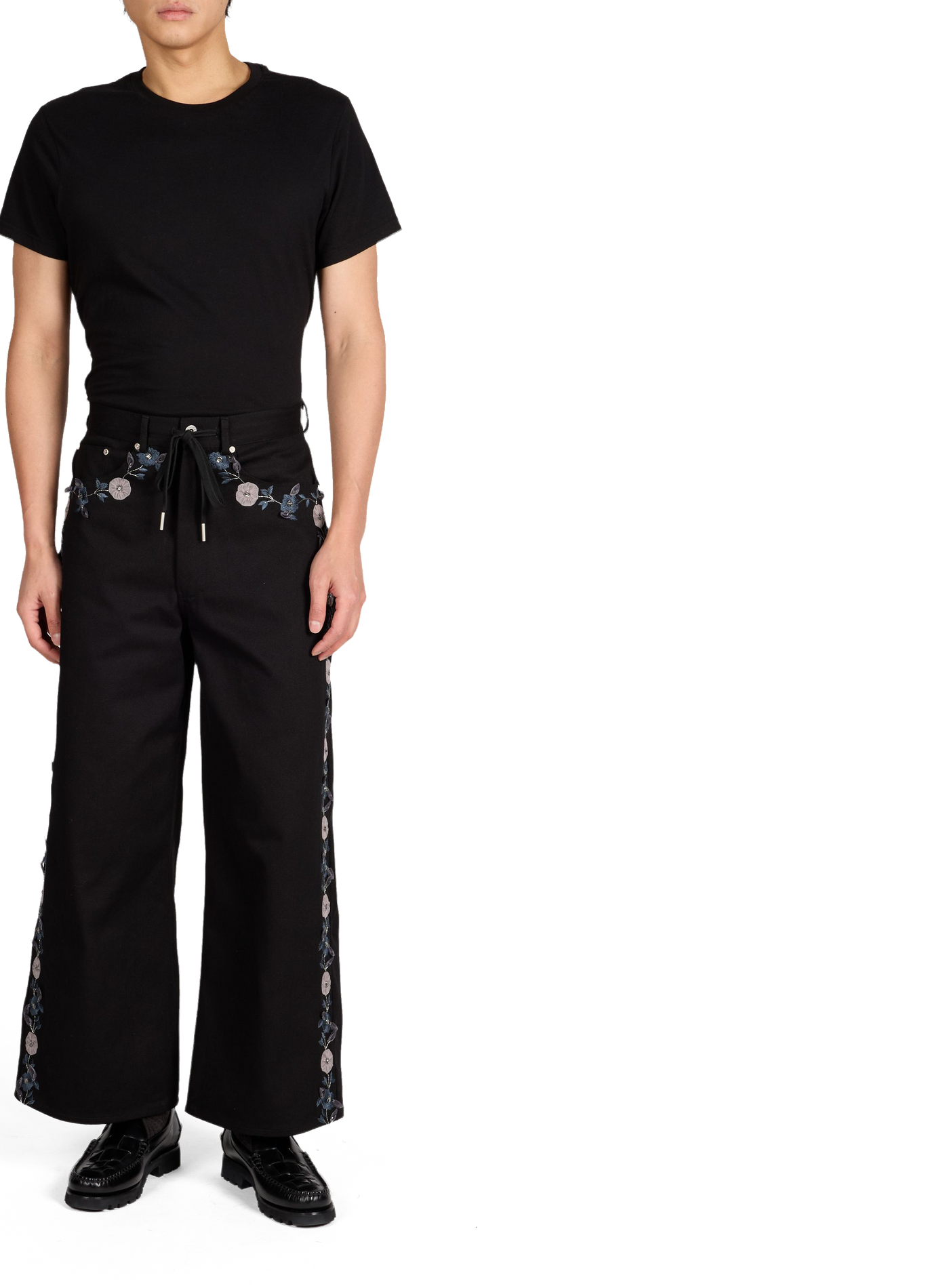 Wide embroidered cotton jeans BENJAMIN BENMOYAL Black
