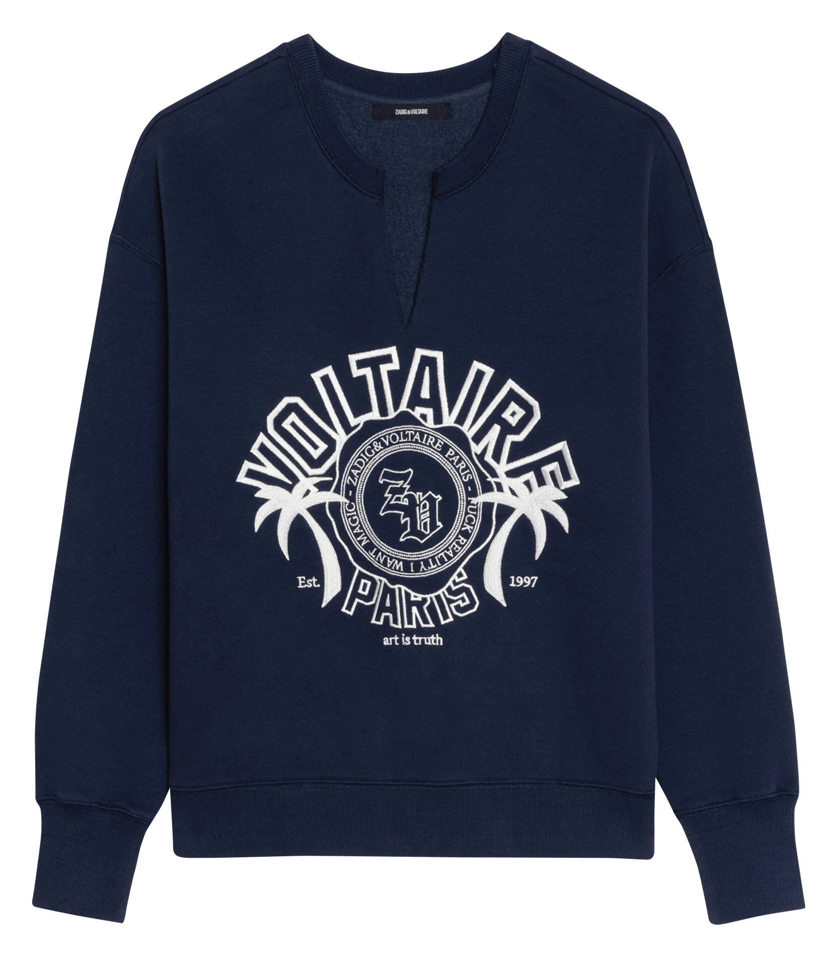 Sweat col rond droit brodé olive ZADIG&VOLTAIRE Bleu