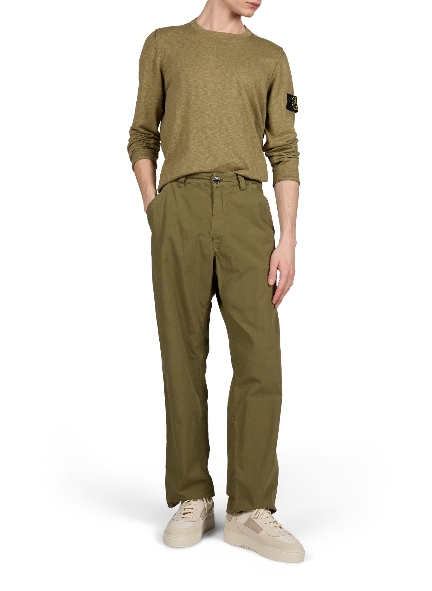 Pullover with round neckline in blended cotton STONE ISLAND Khaki