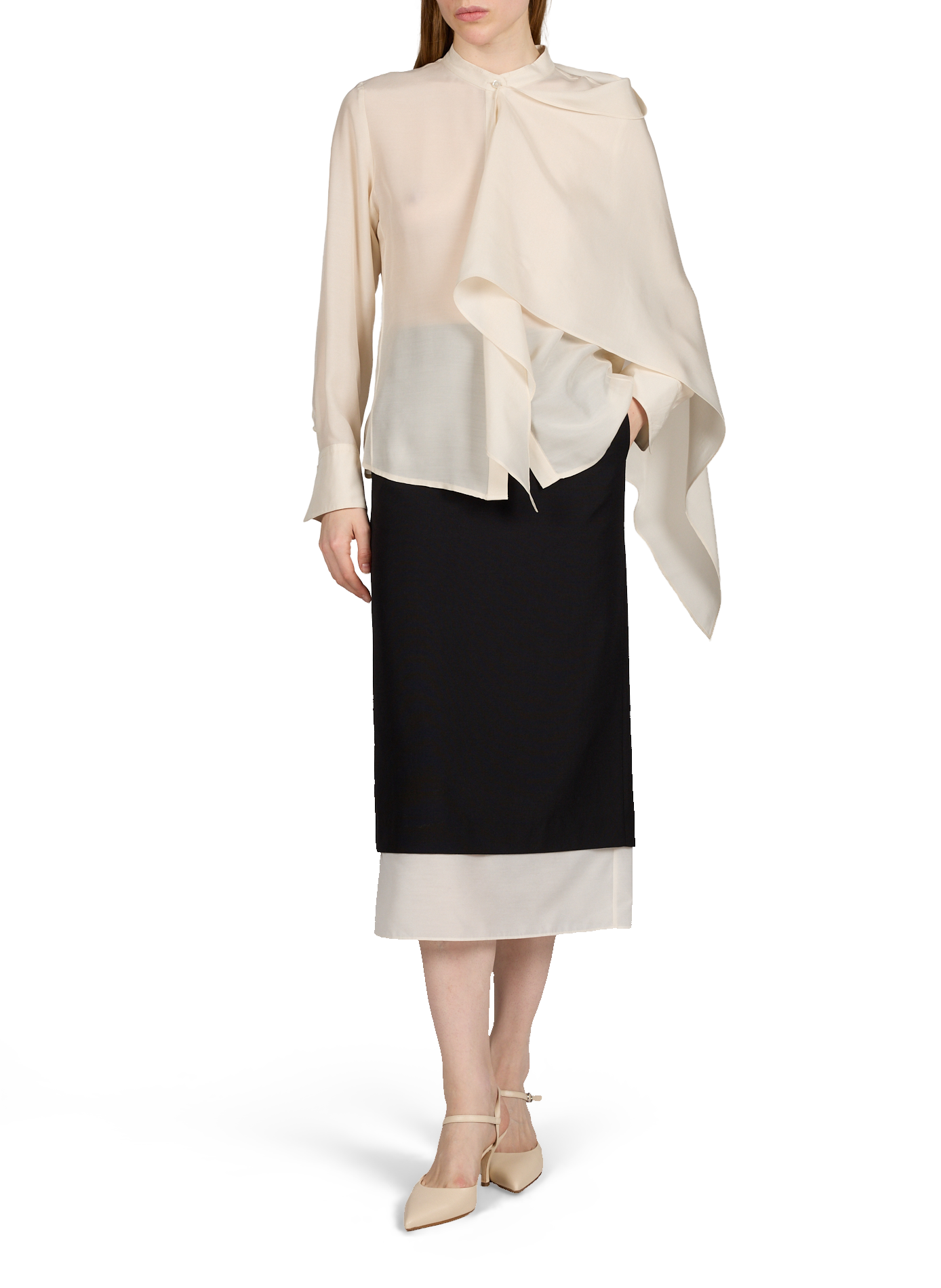 Blouse droite unie avec cape SANDBEIGE Beige