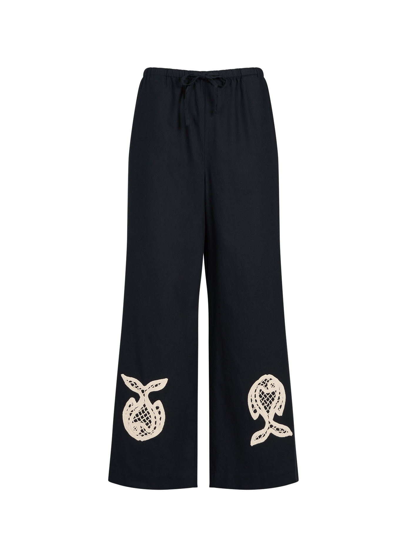 Pantalon broderies poissons en coton THINKING MU Bleu