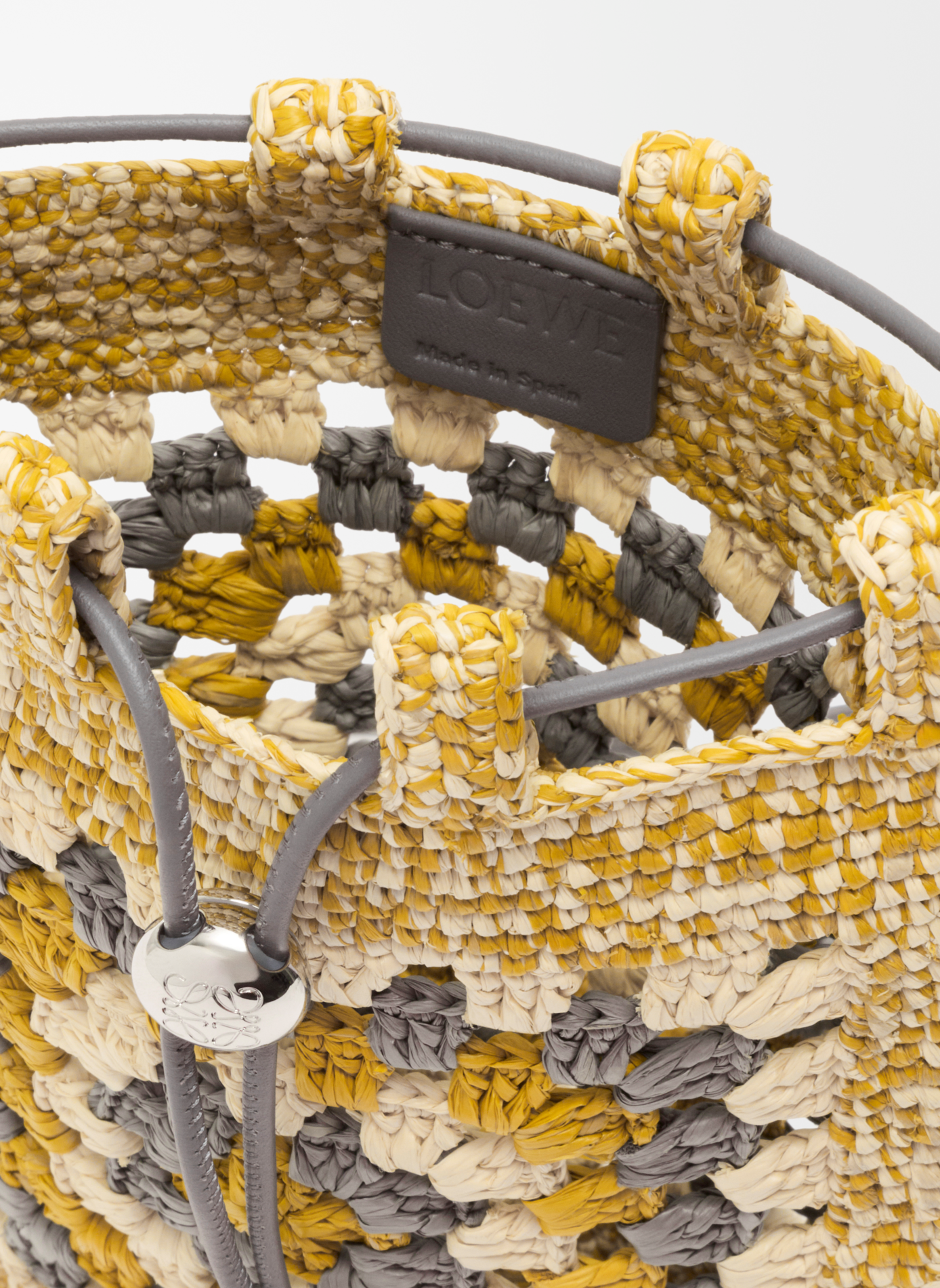 Classic calfskin and raffia drawstring pocket LOEWE Yellow