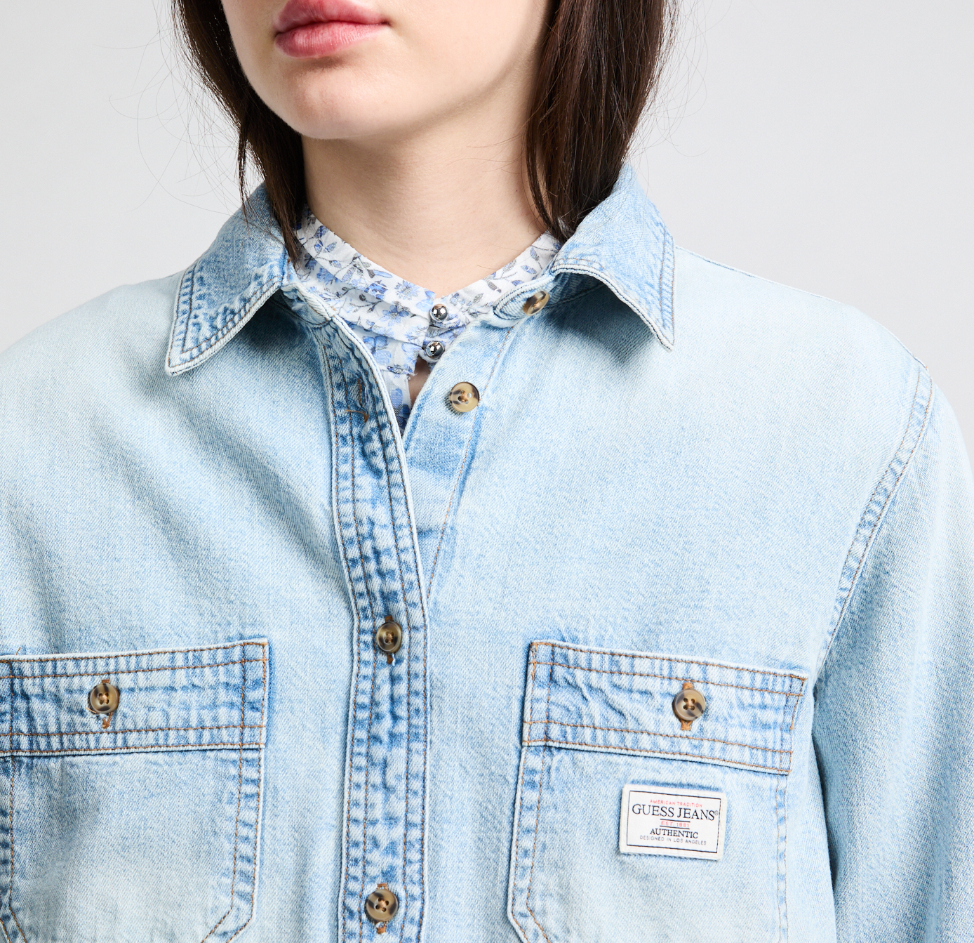 Bleached denim Shirt GUESS Blue