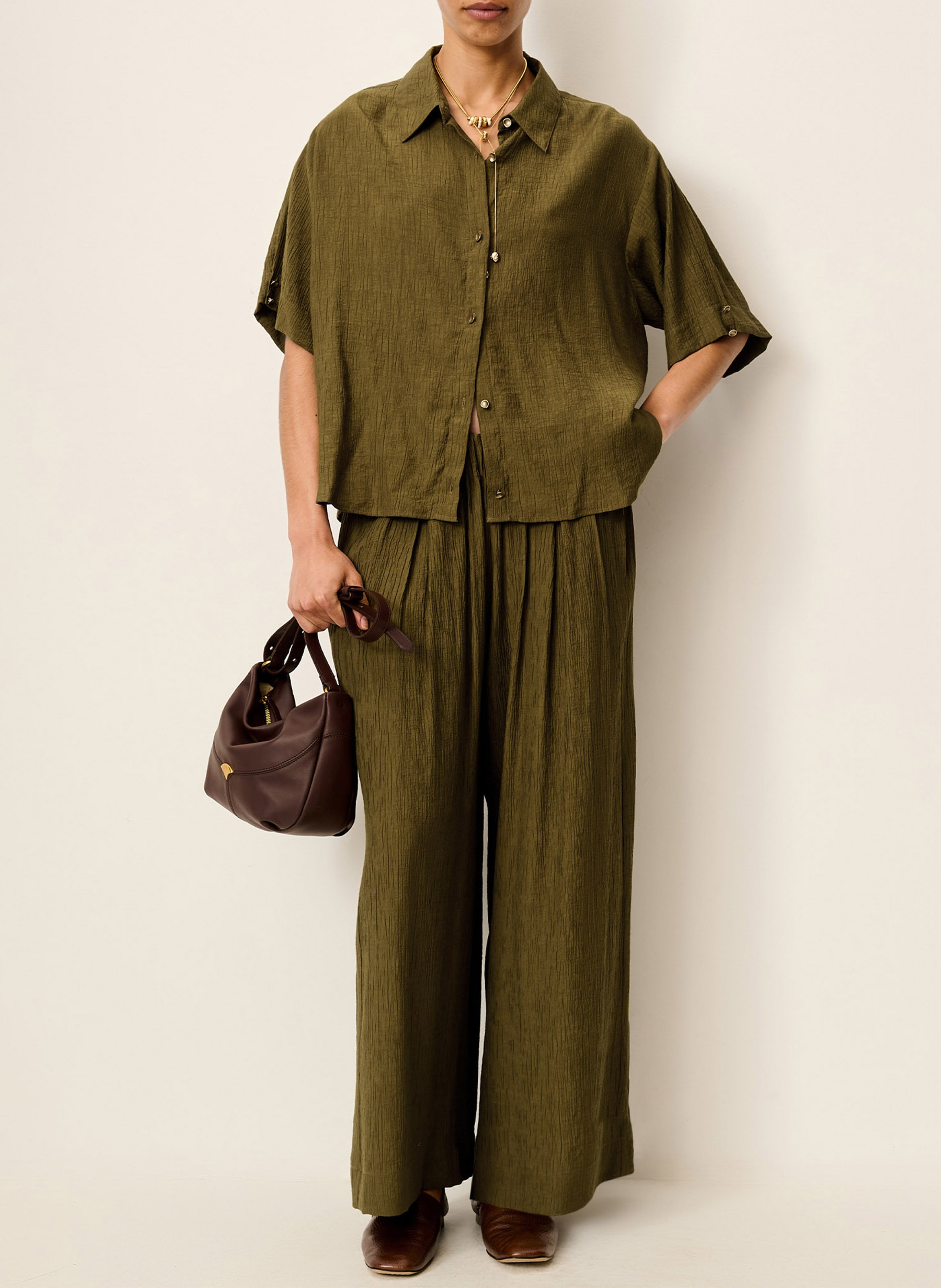 Pantalon large 7/8ème en linon antique isla minima SESSUN Kaki