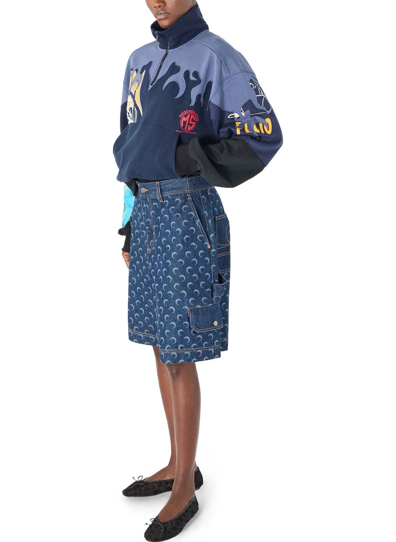 Bermuda en denim bleu nuit à poches unisexe MARINE SERRE Blauw