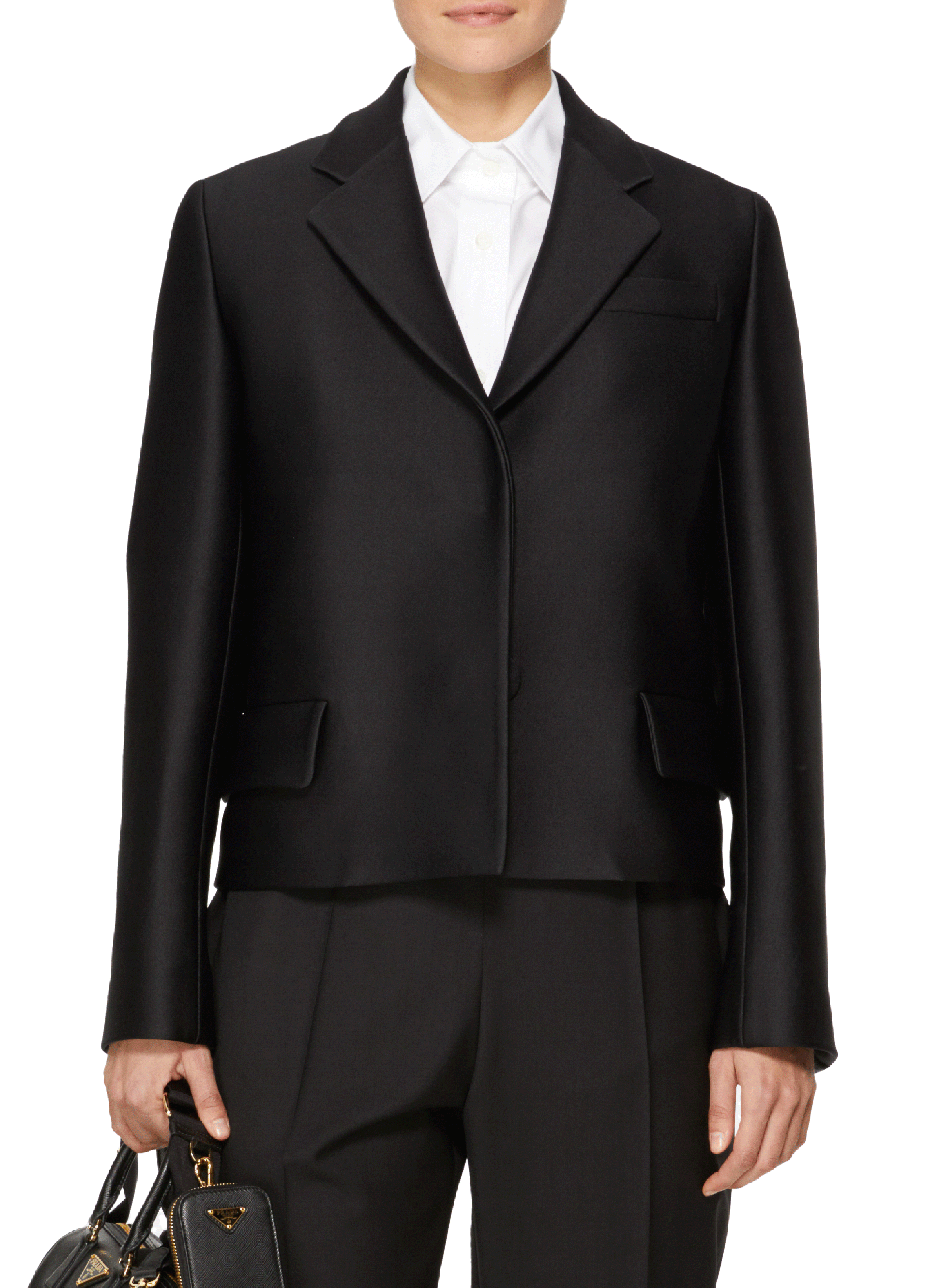 Black straight-fit jacket in woven fabric PRADA Black