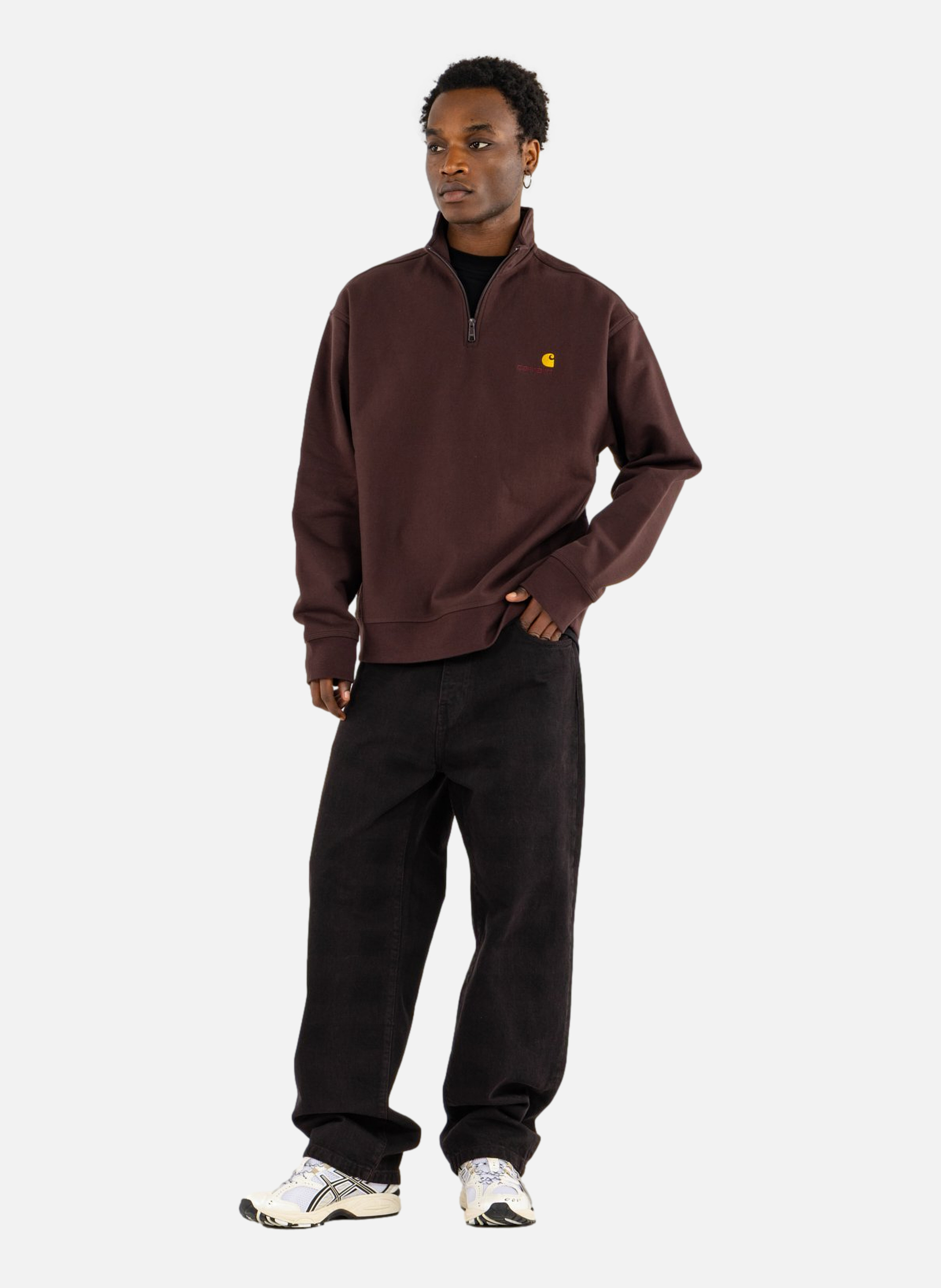 Sweat zippé half zip american script CARHARTT WIP Marron