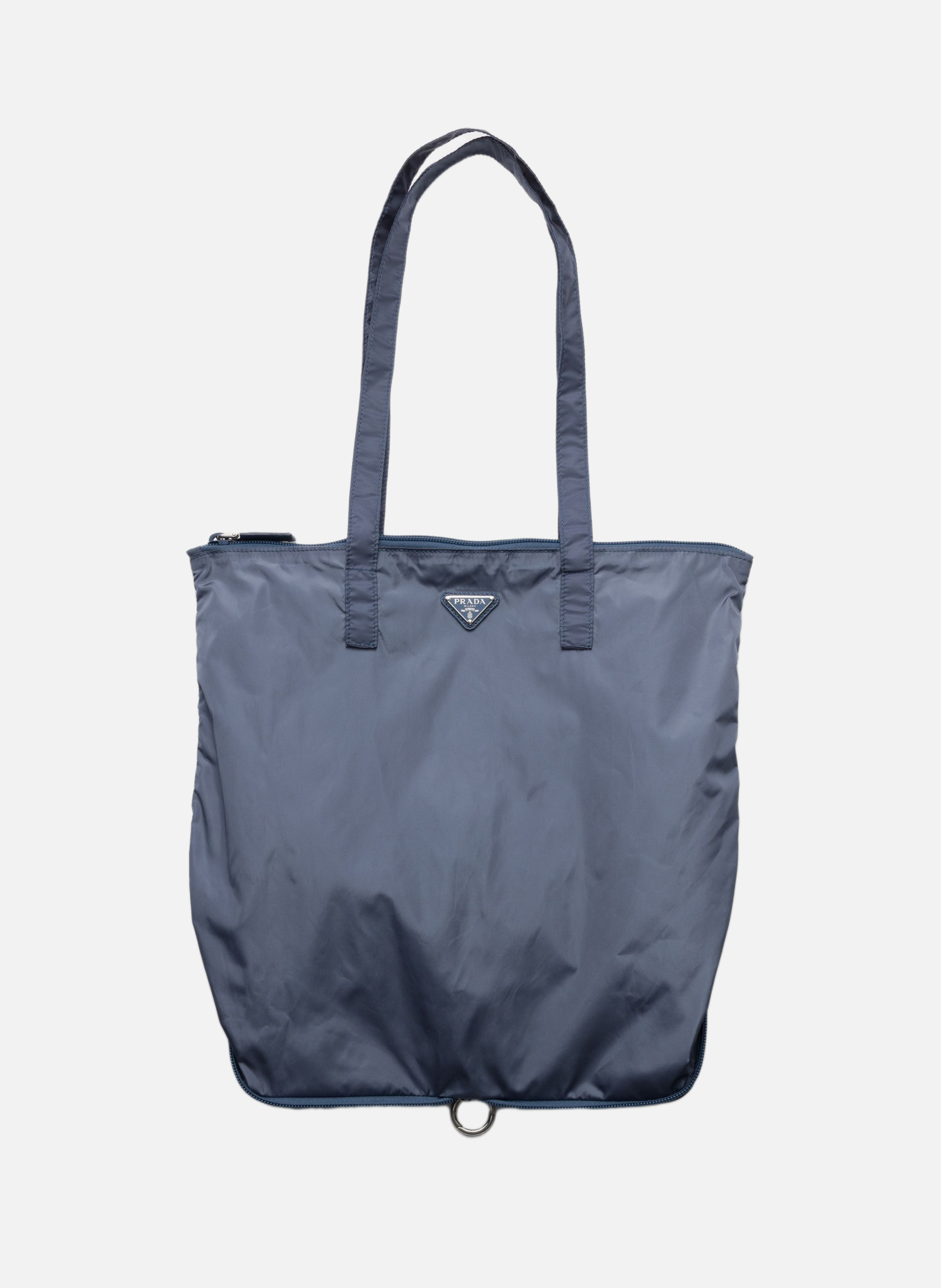 Pendentif en cuir saffiano avec sac cabas en re-ny PRADA Bleu