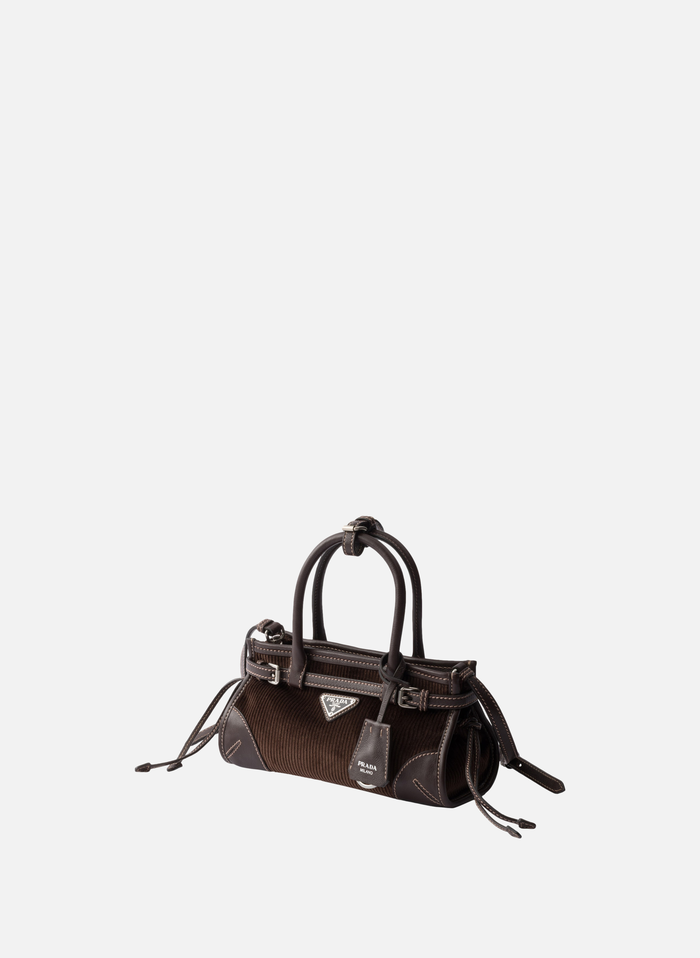 Petit sac prada bonnie velours côtelé et cuir PRADA Marron