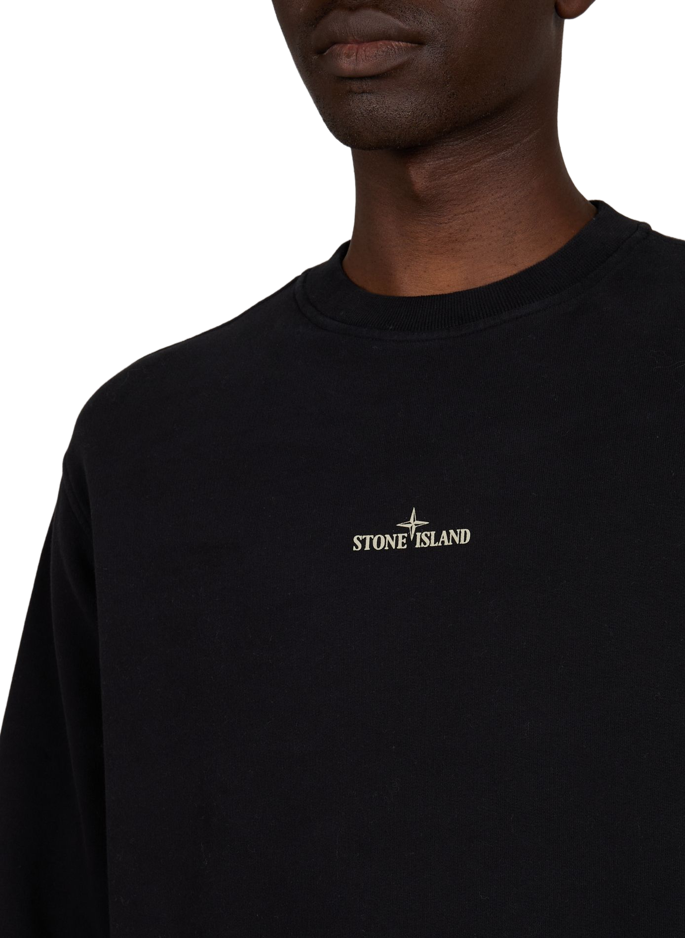 Straight round neck sweatshirt with screen print in cotton. STONE ISLAND Black