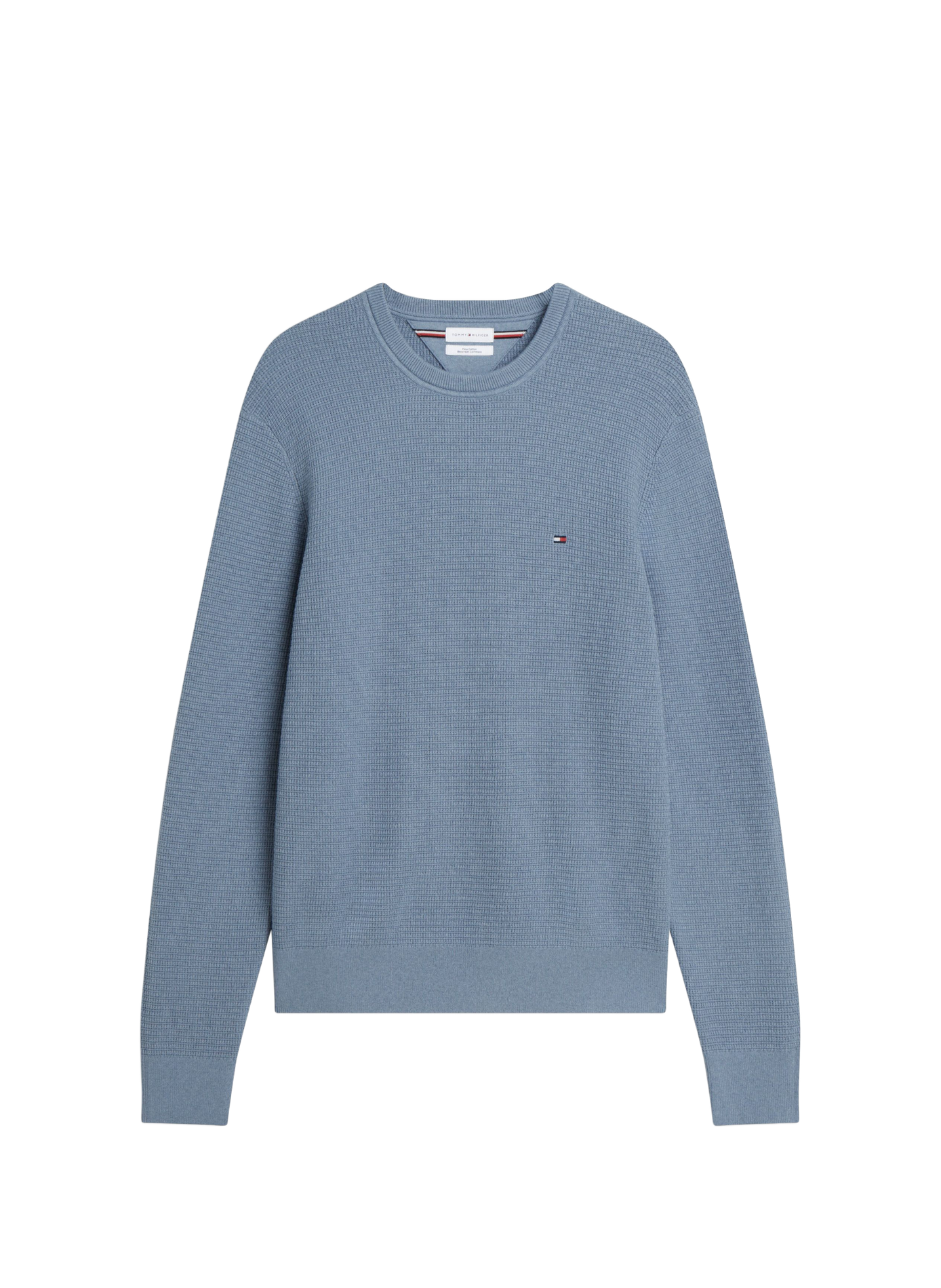 Pull droit col rond en coton et cachemire TOMMY HILFIGER Bleu