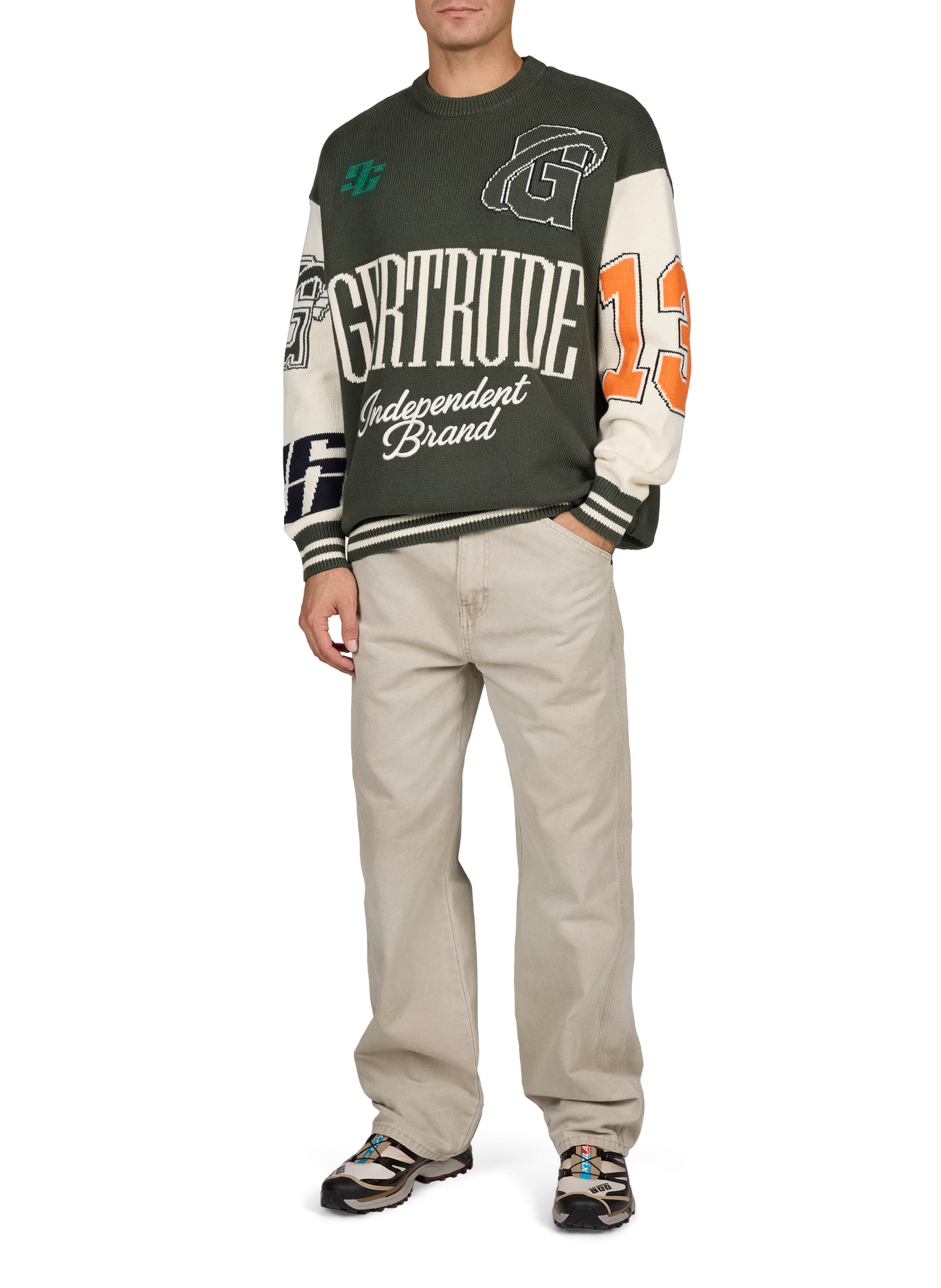 BROOKE relaxed-fit cotton jacquard crew-neck sweater GERTRUDE Green