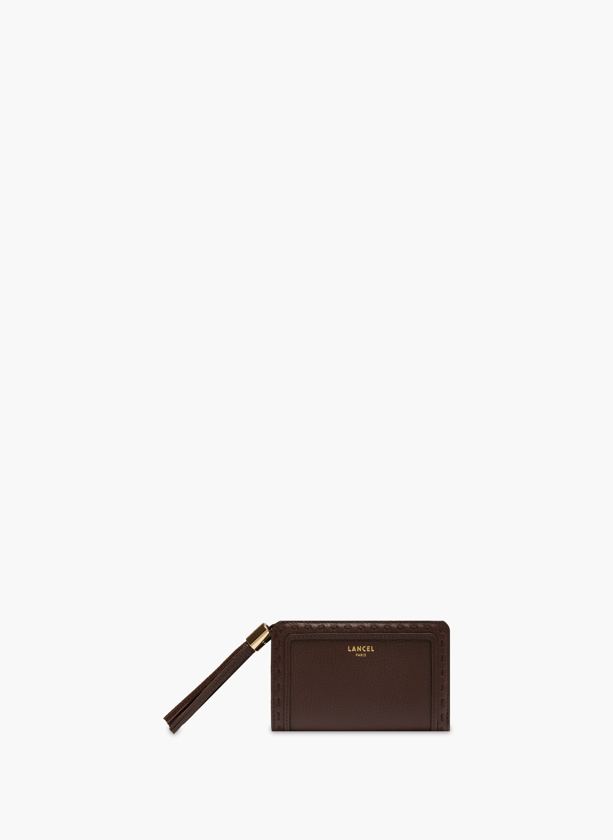 Compacte rechthoekige portefeuille van Lancel's Premier Flirt in leer.  Noix de coco