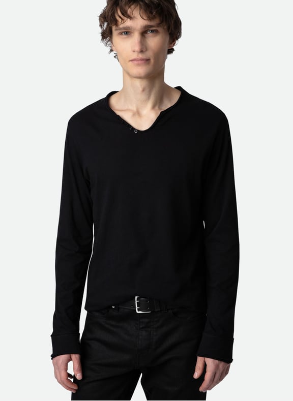 Tee-shirt col tunisien regular-fit en coton monastir Noir by ZADIG&VOLTAIRE ZADIG&VOLTAIRE Tee-shirt col tunisien regular-fit en coton monastir Noir