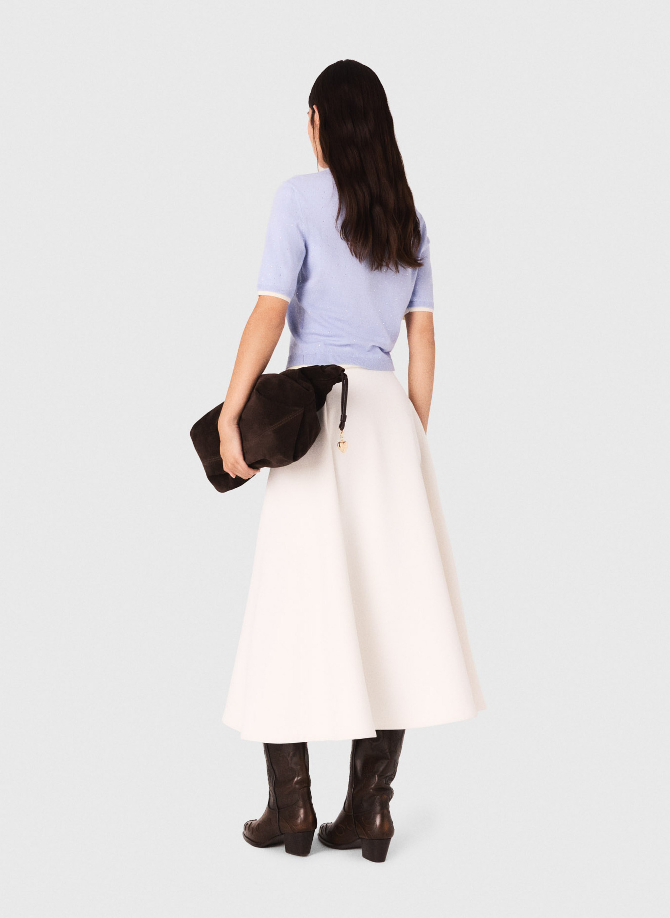 Pull col rond en laine mélangée Bleu