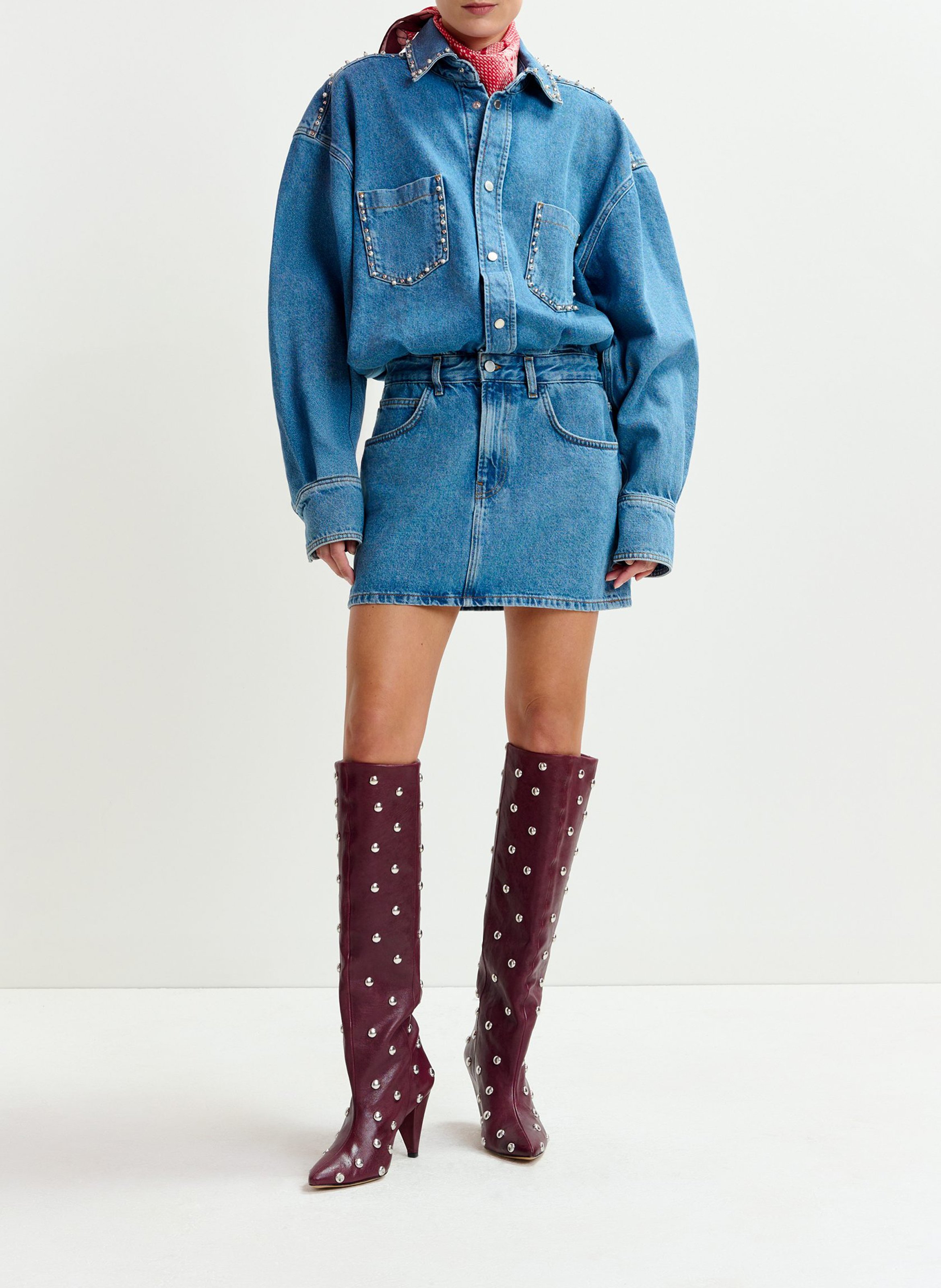 Robe courte col classique en denim de coton Ilene ESSENTIEL ANTWERP Bleu