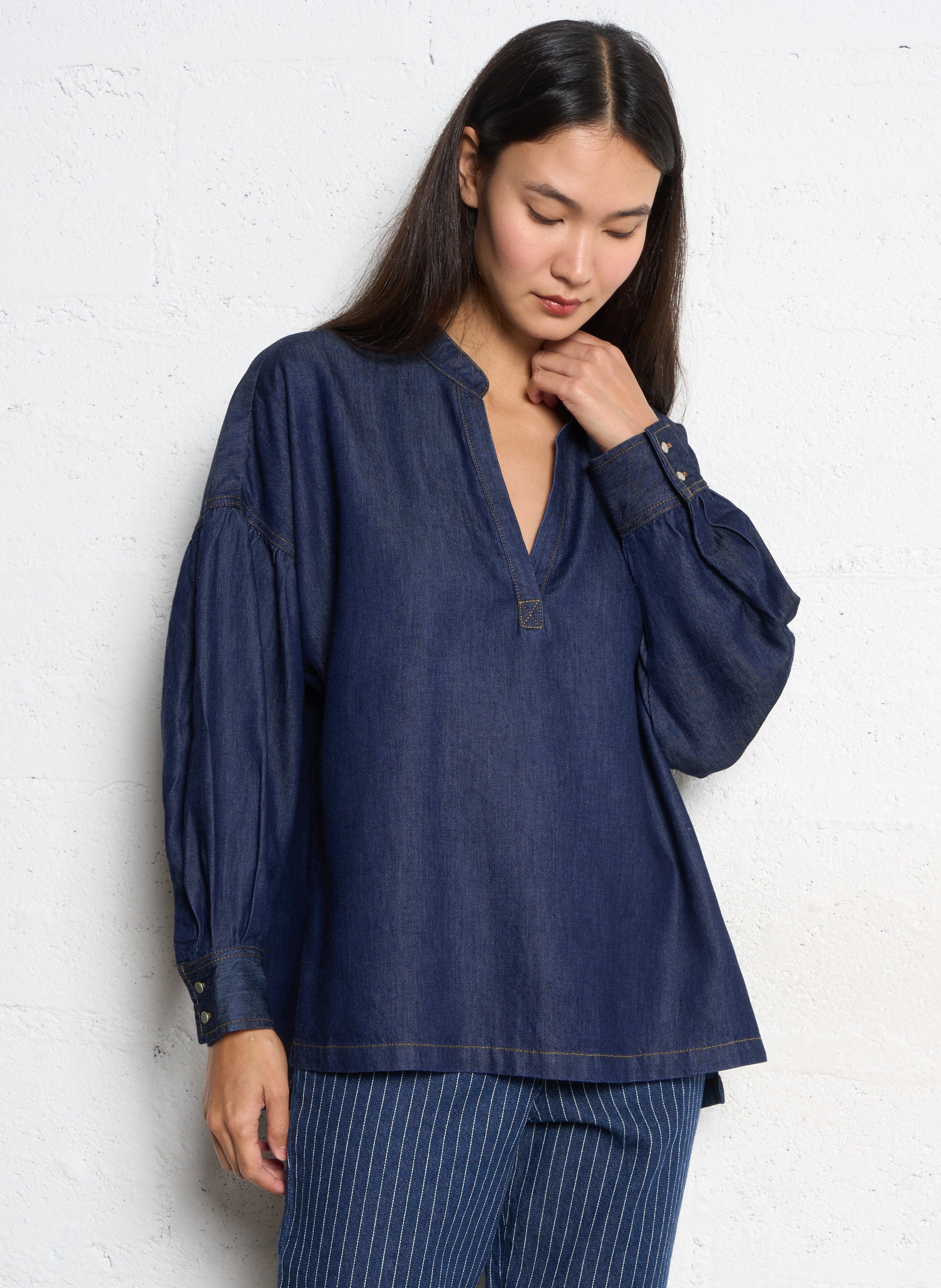 Blouse ample en denim IKKS Bleu