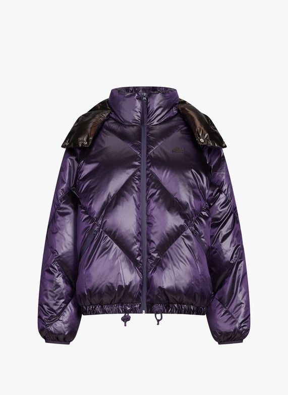 Oversized short hooded puffer jacket | Purple by LACOSTE Oversized short hooded puffer jacket Purple