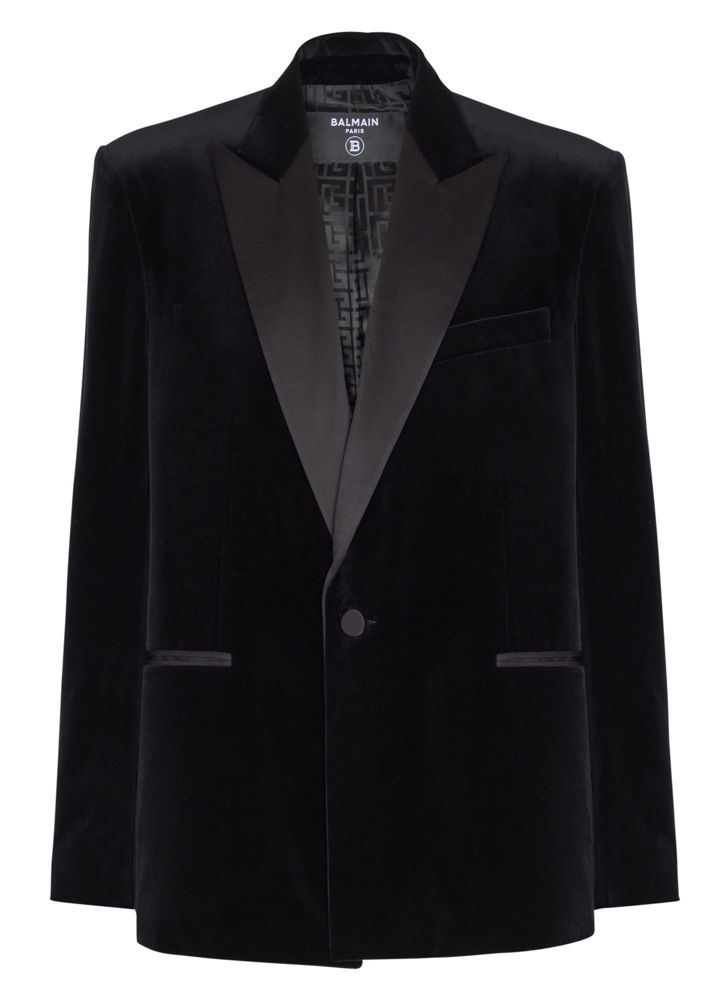 Blazer 1 bouton en velours et satin BALMAIN Noir