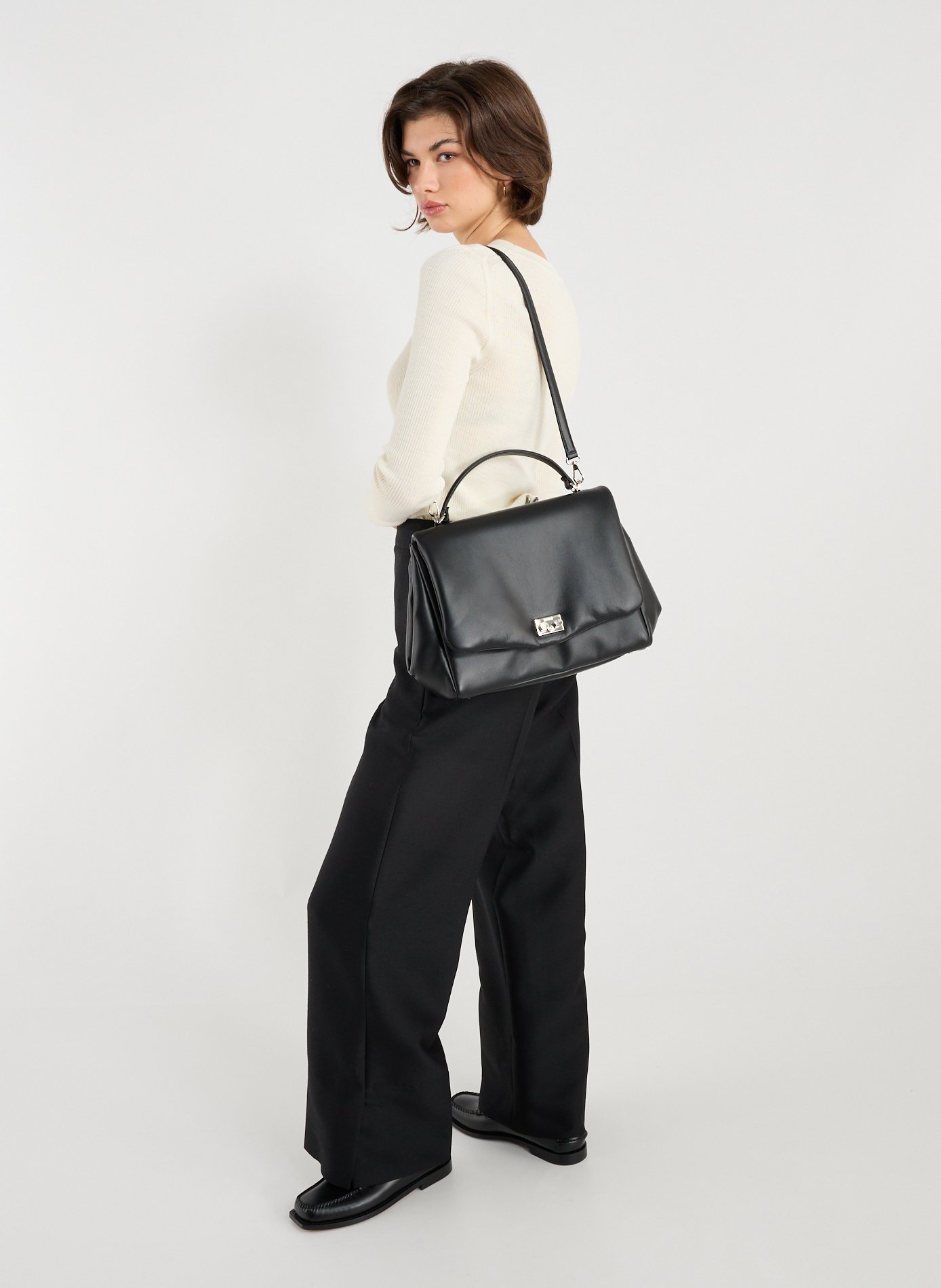 Plain leather handbag RODO Black