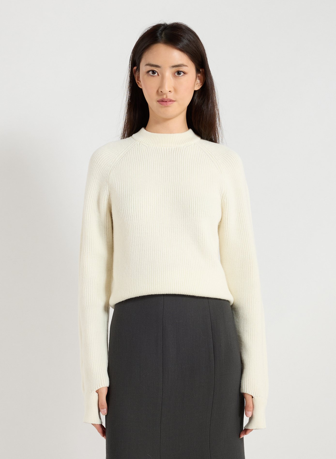 TIBI Wool-blend round-neck jumper Beige