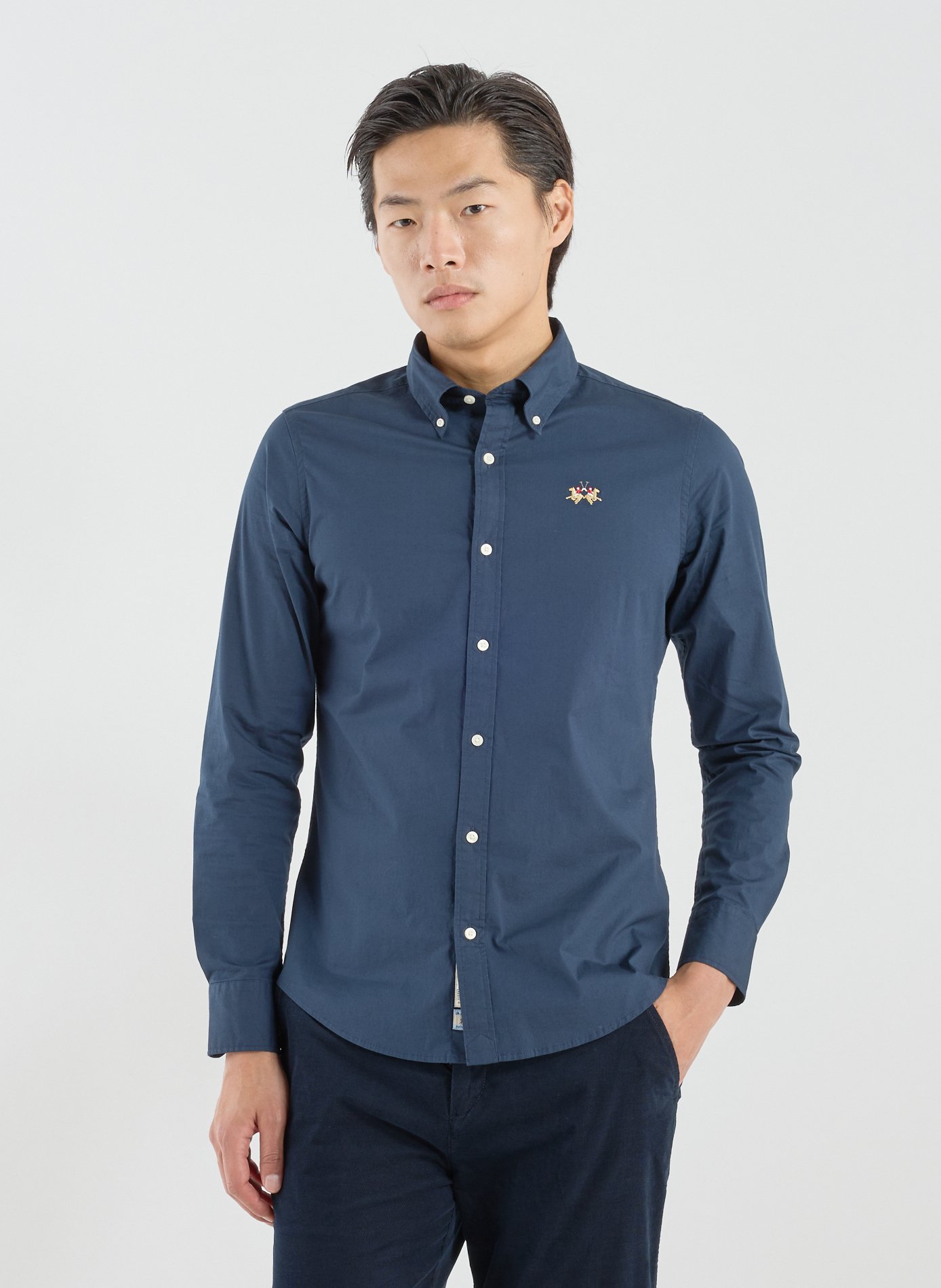 LA MARTINA Slim cotton shirt Blue