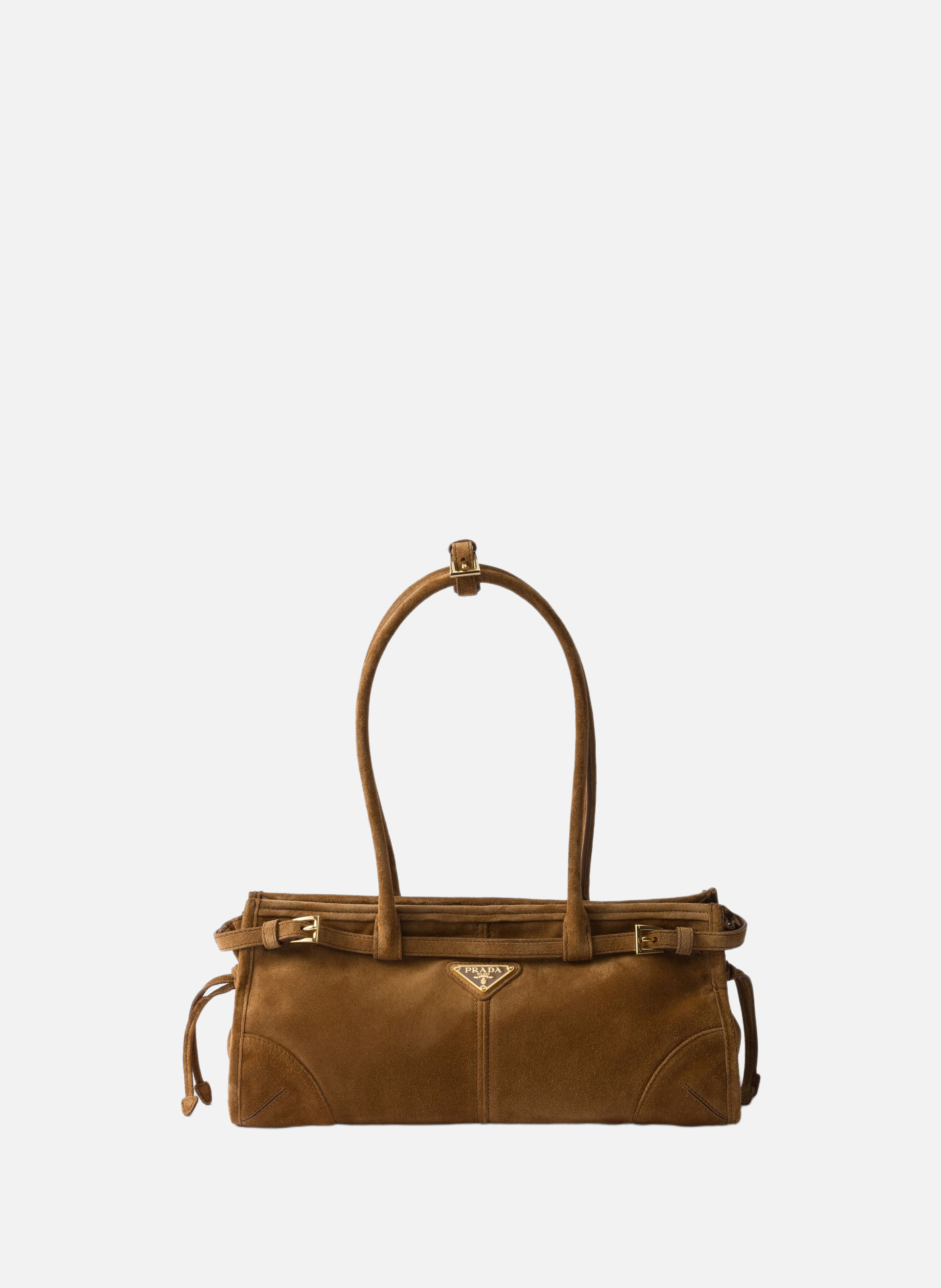 Sac à main prada bonnie en veau velours PRADA Marron