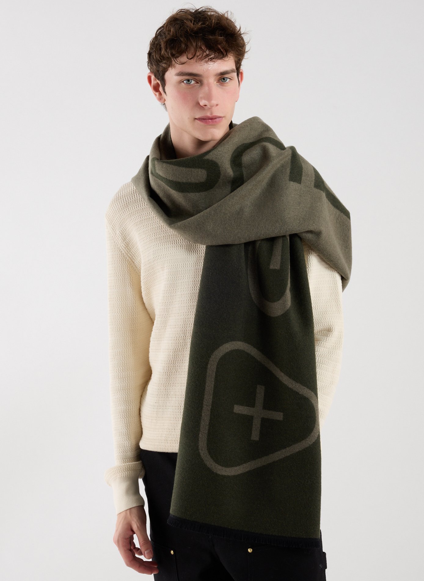 Echarpe imprimée en laine mélangée GERTRUDE ET GASTON Kaki