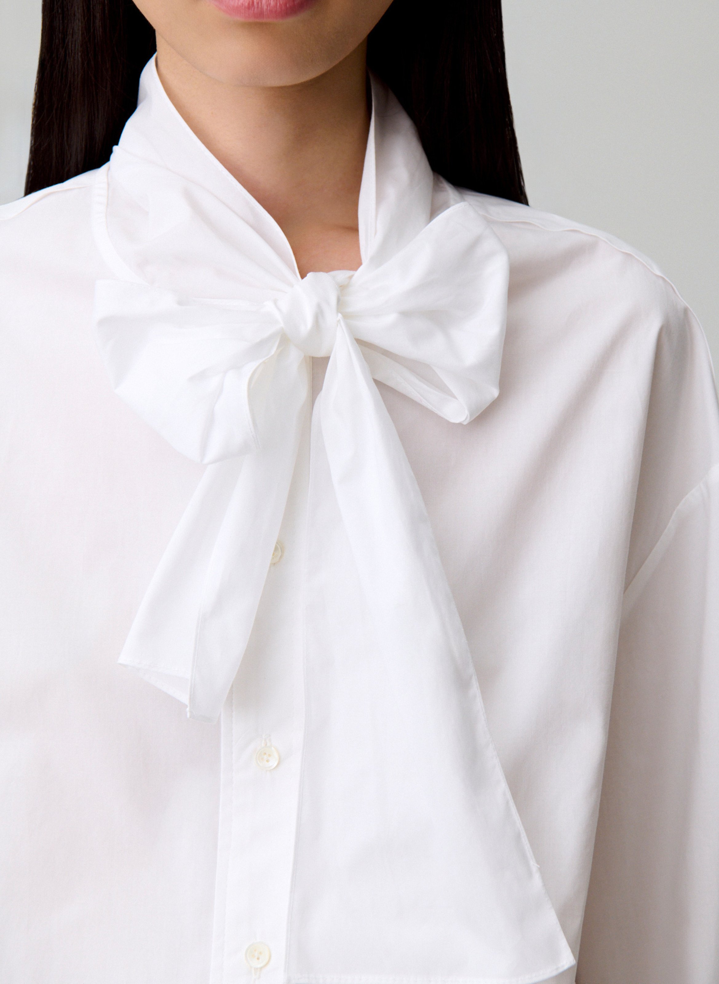 Chemise droite col lavallière en coton CLAUDIE PIERLOT Blanc