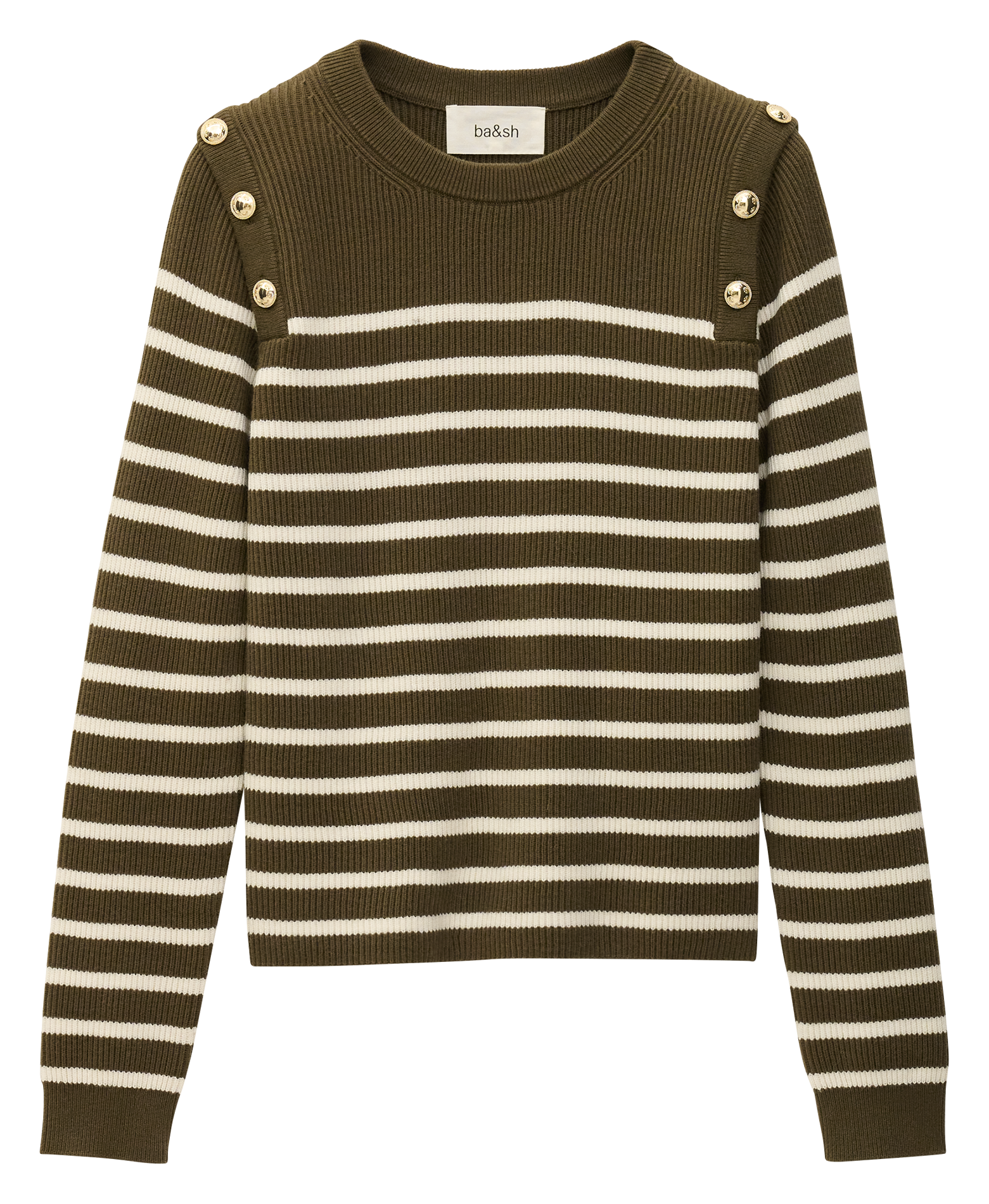 Pull droit col rond en coton et laine mélangé imprimé matio BA&SH Kaki