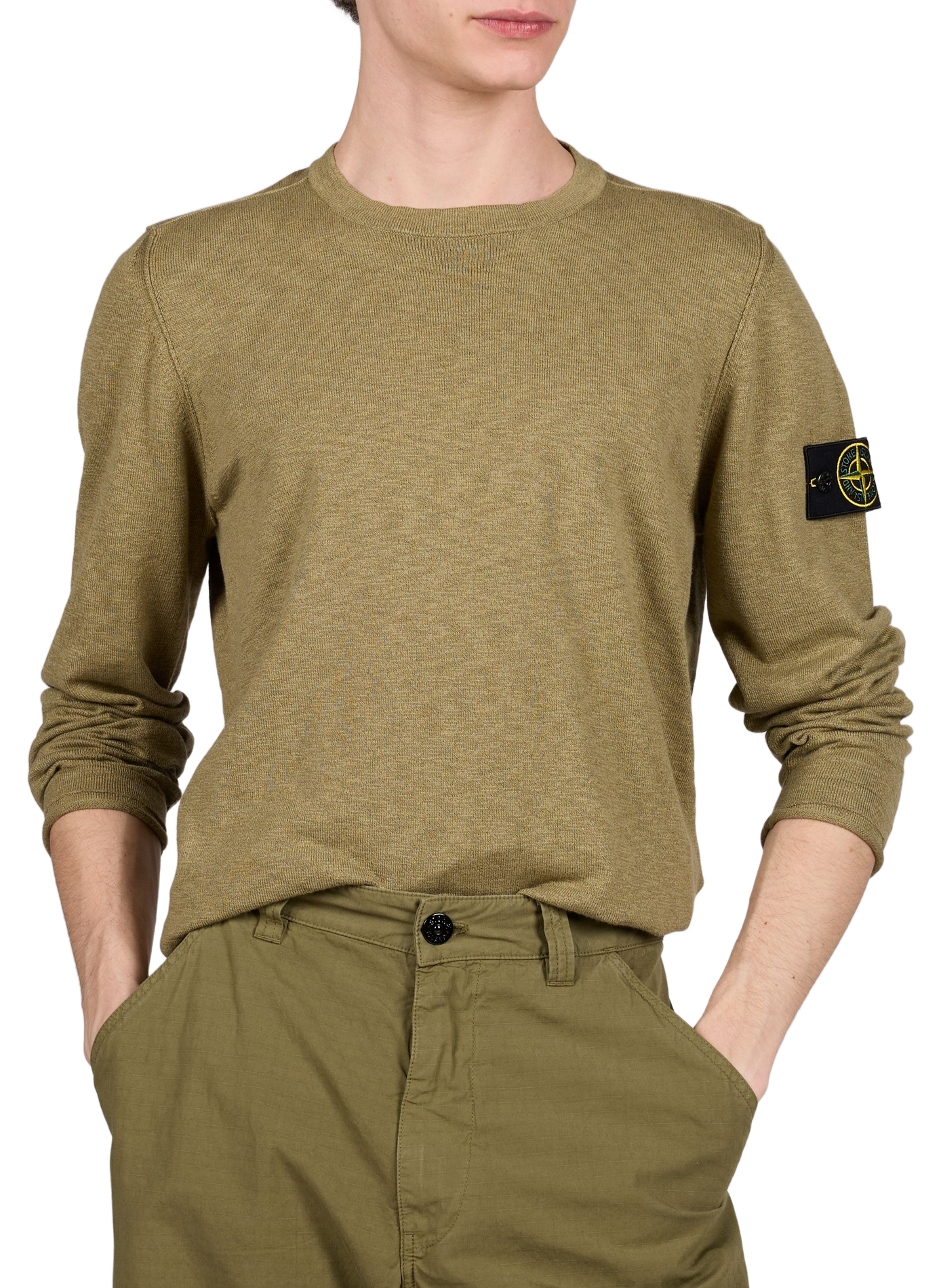 Pullover with round neckline in blended cotton STONE ISLAND Khaki